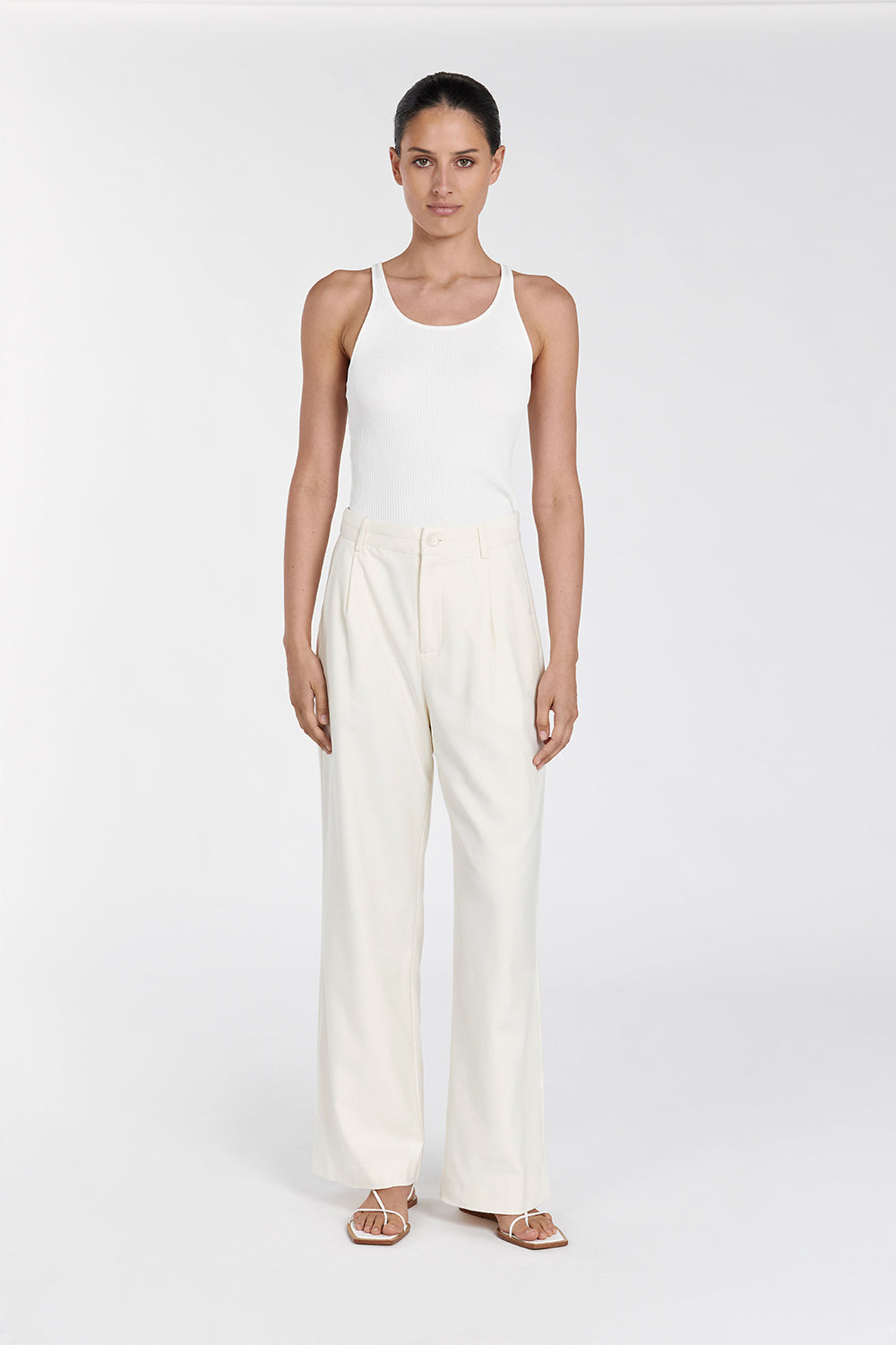 Dylan High Rise Relaxed Cream Pants with Side Pockets