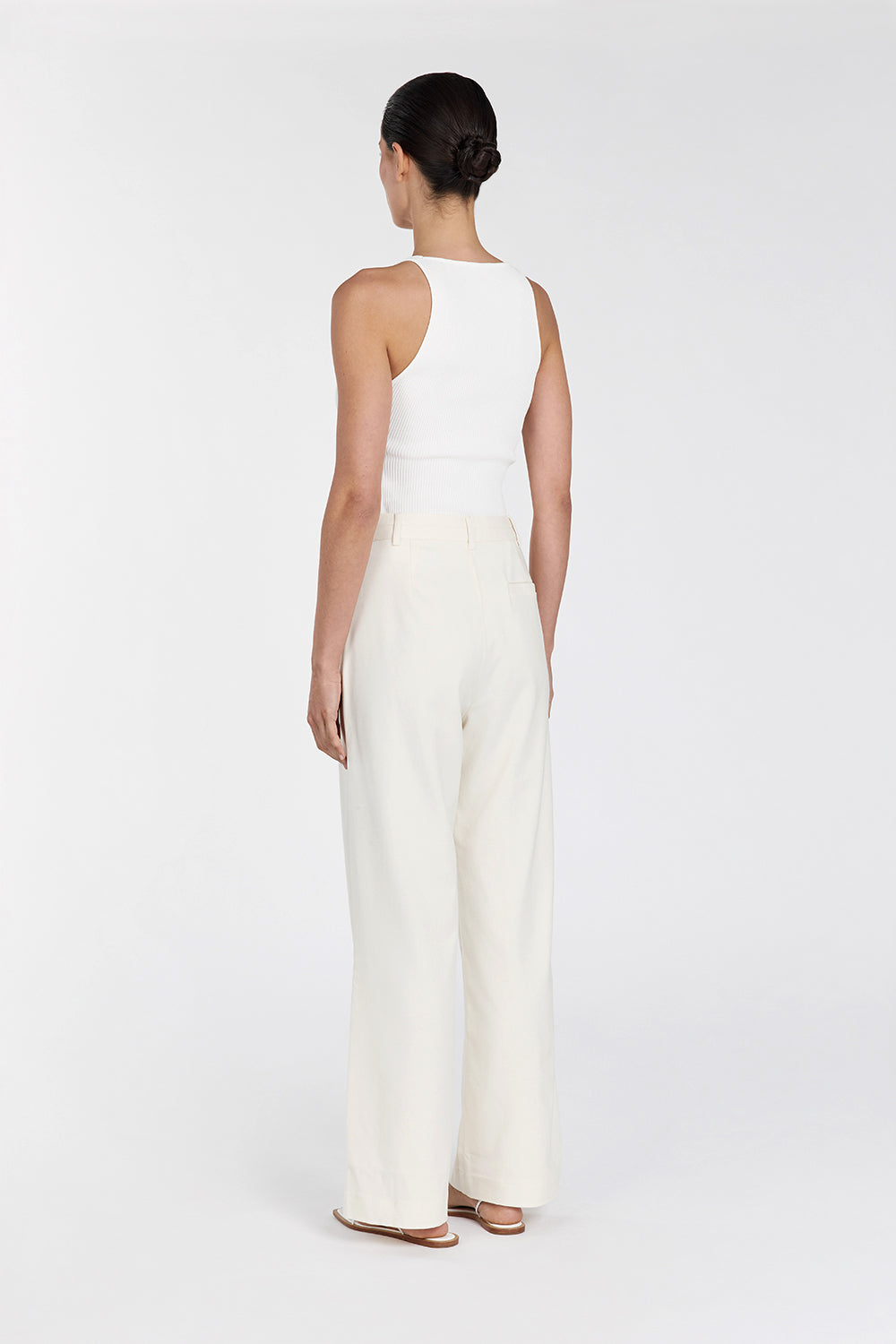 Dylan High Rise Relaxed Cream Pants with Side Pockets