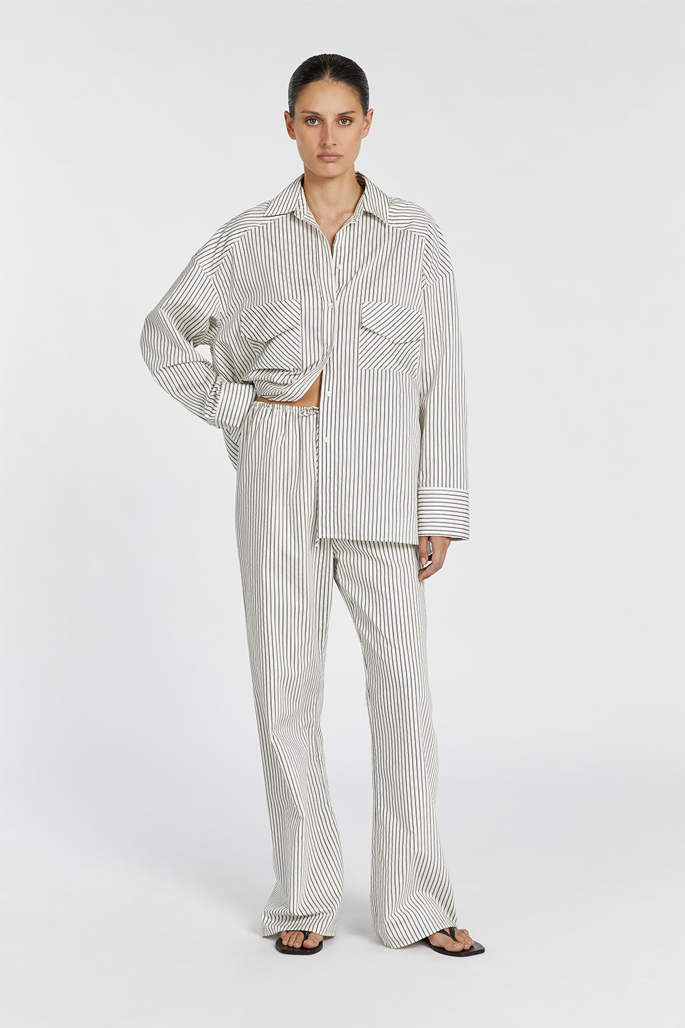 Stockholm Silk Blend Striped Pants with Elastic Waistband