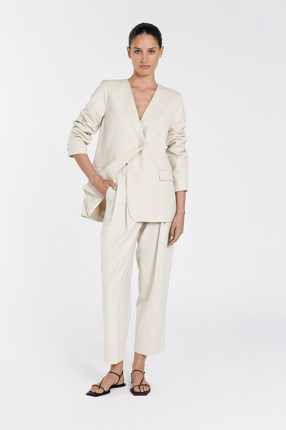 Amsterdam High Rise Tailored Sand Suit Pant for Women