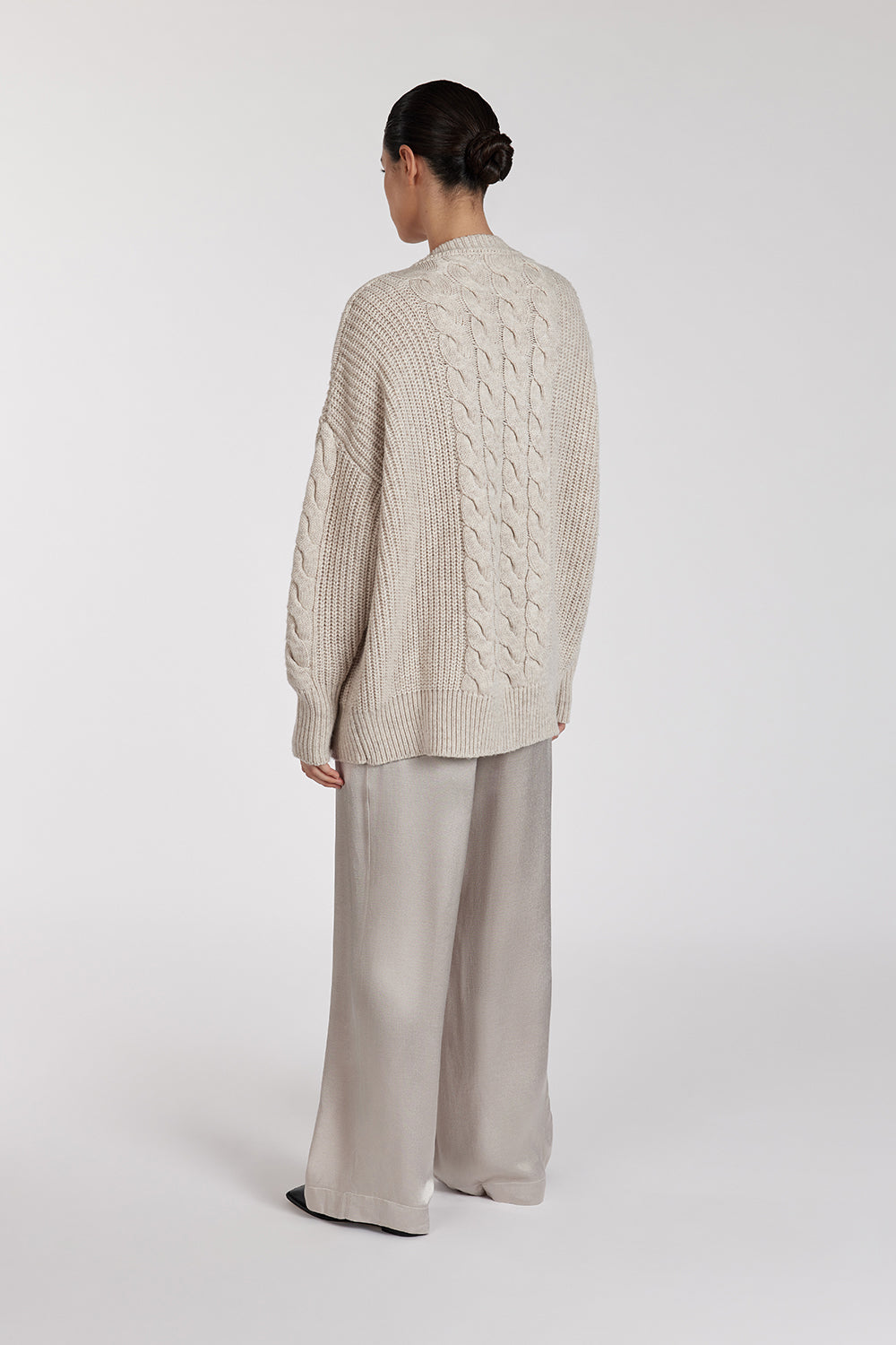 Eve High Rise Satin Pants - Relaxed Straight Leg Chalk