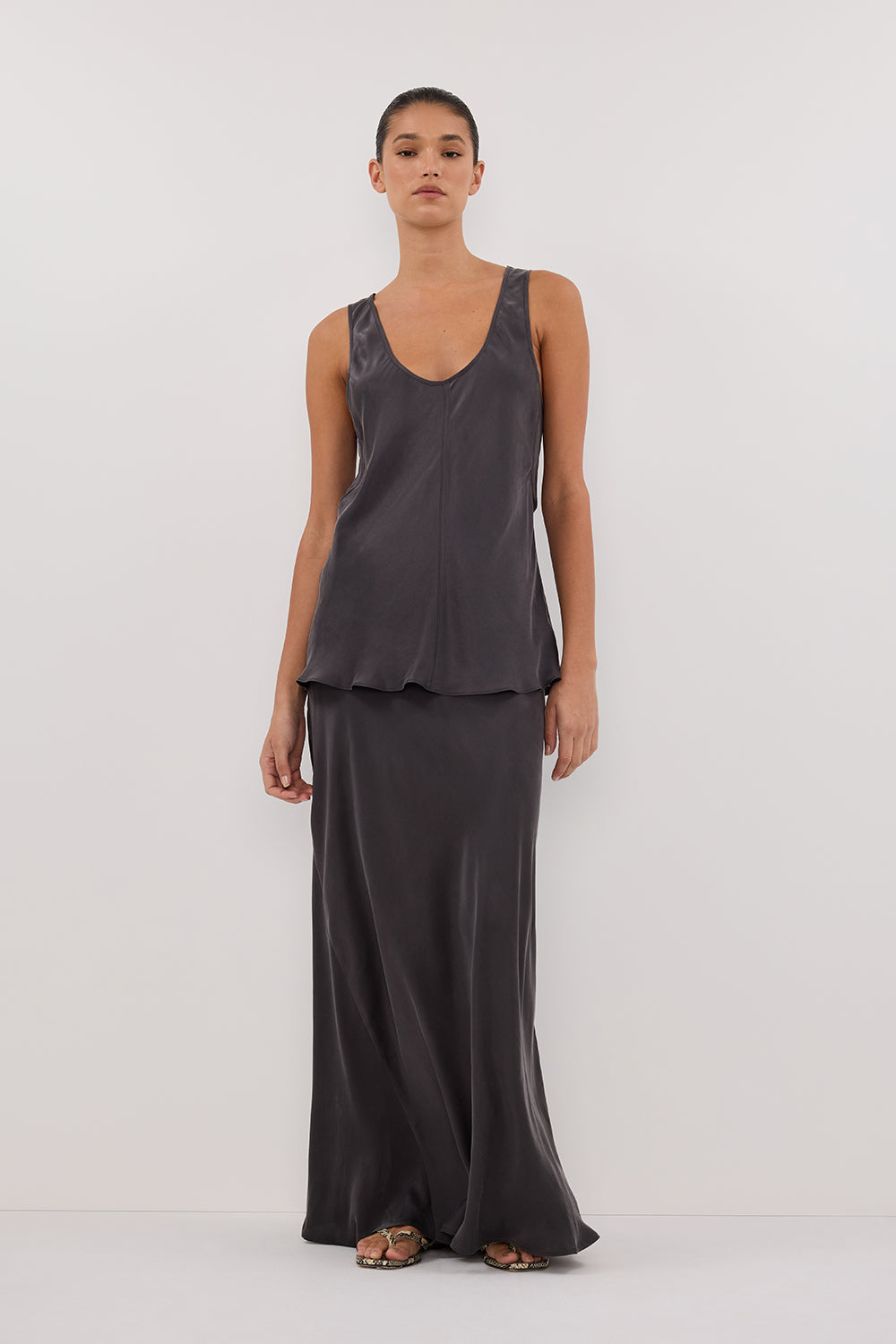 Colette Petrol Silk Midi Skirt - Bias Cut with Invisible Zip