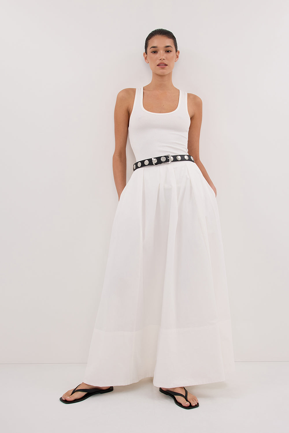White Poplin Midi Skirt with Pockets – Conagh