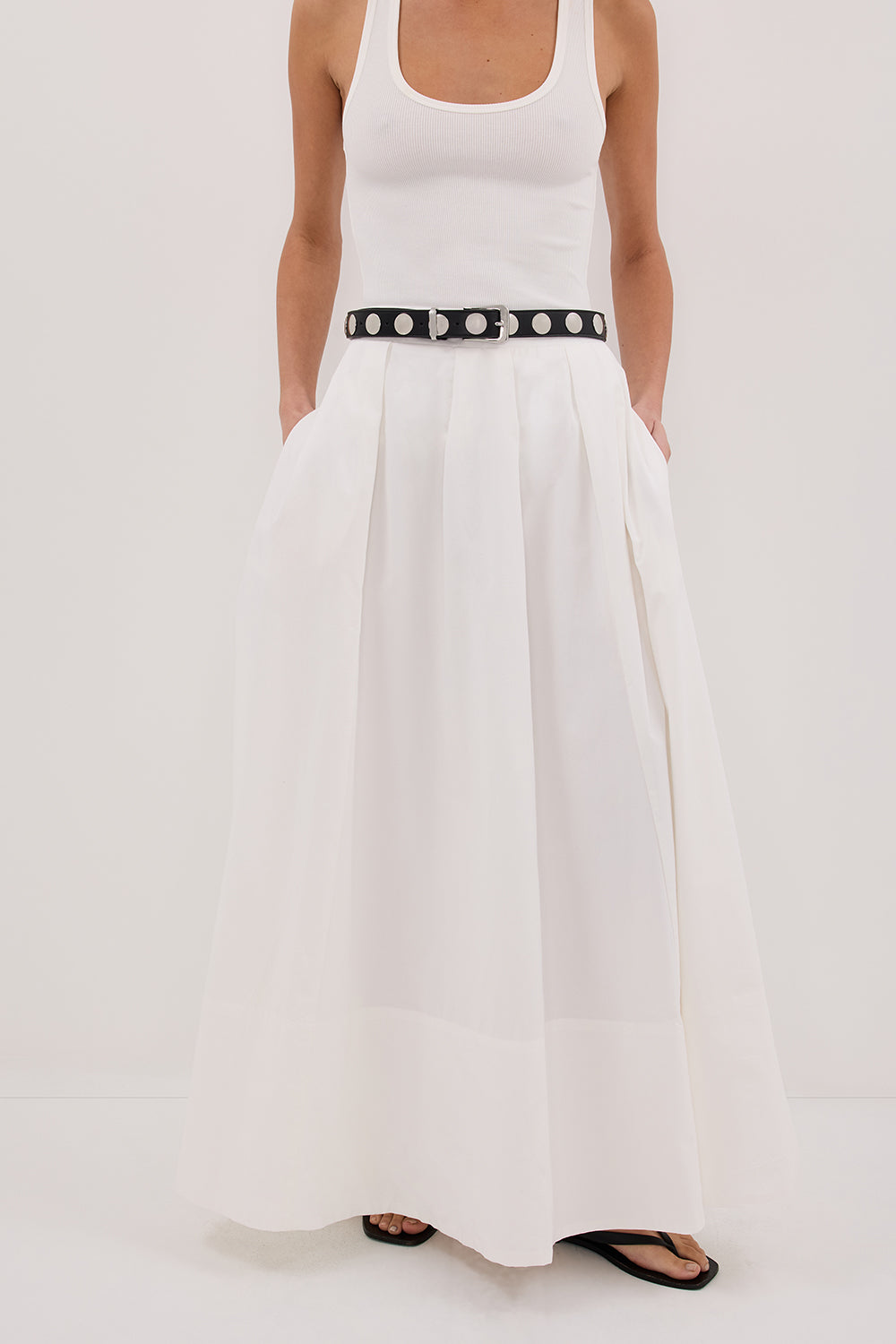 White Poplin Midi Skirt with Pockets – Conagh