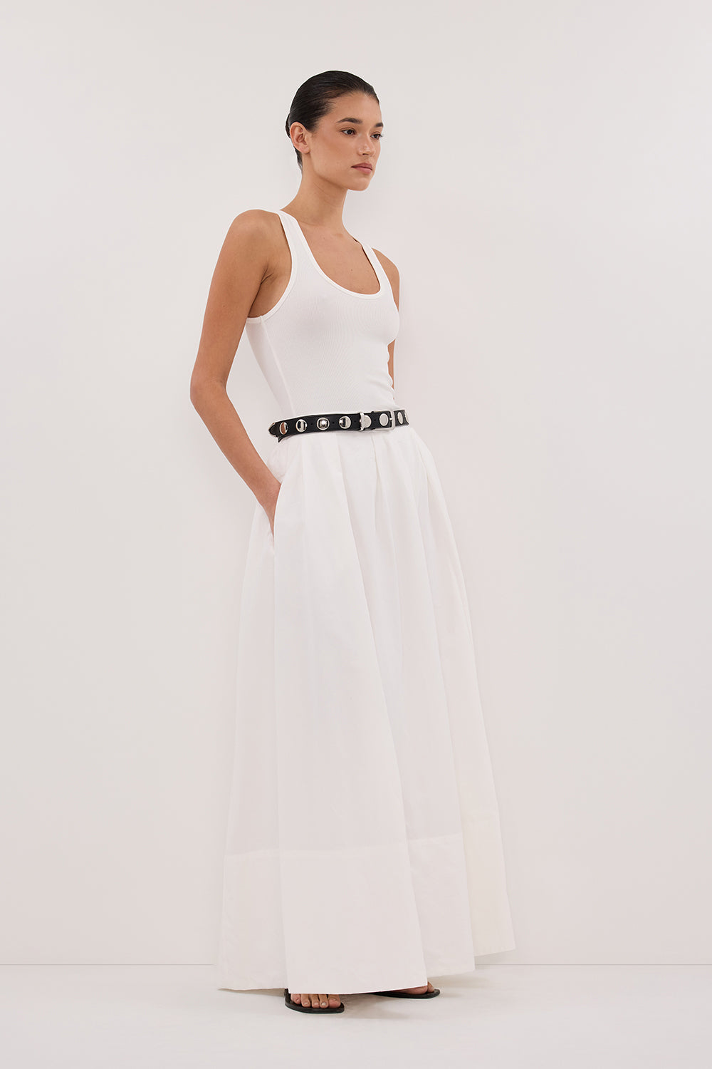 White Poplin Midi Skirt with Pockets – Conagh