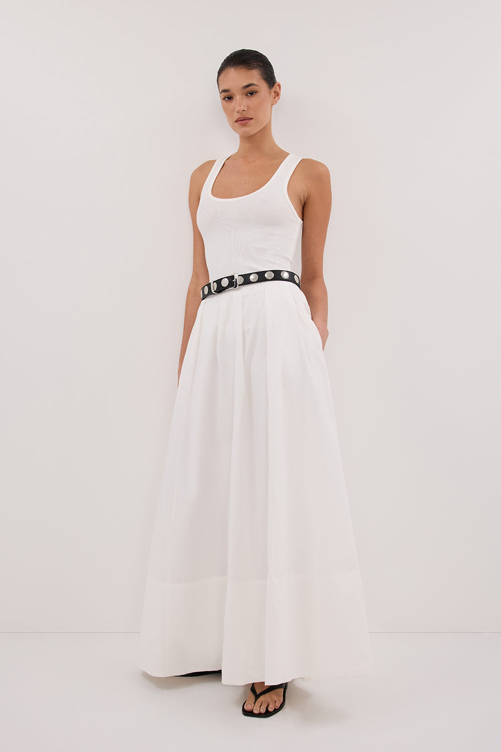 White Poplin Midi Skirt with Pockets – Conagh