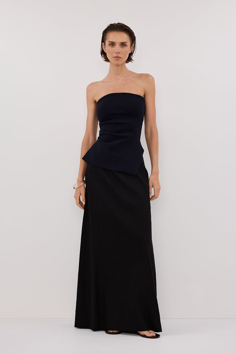 BRAX Black Linen Midi Skirt with Pockets