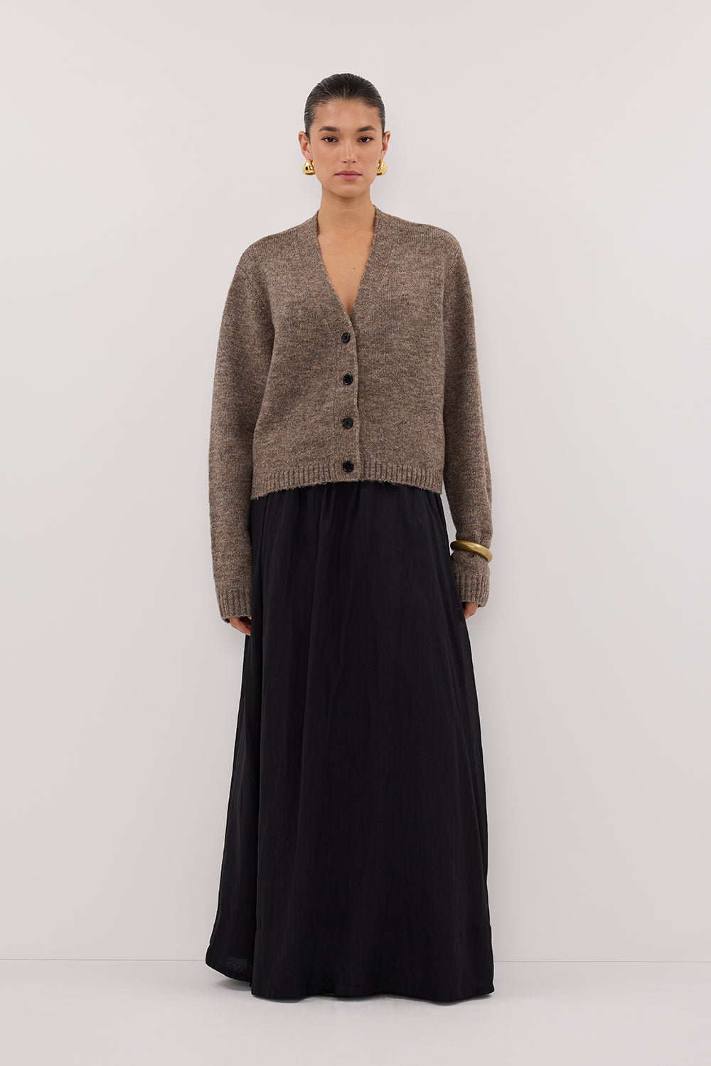 Layne Black Ramie High Waist Maxi Skirt with Elastic Waistband