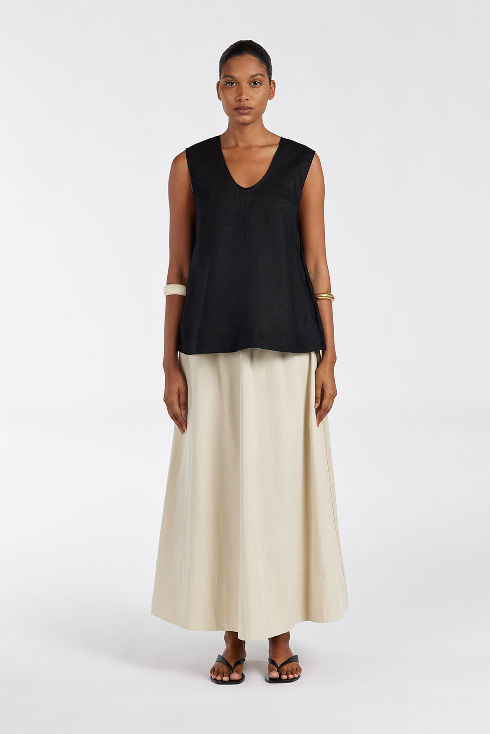 Kirsty Stone Cotton Midi Skirt with Elastic Waistband