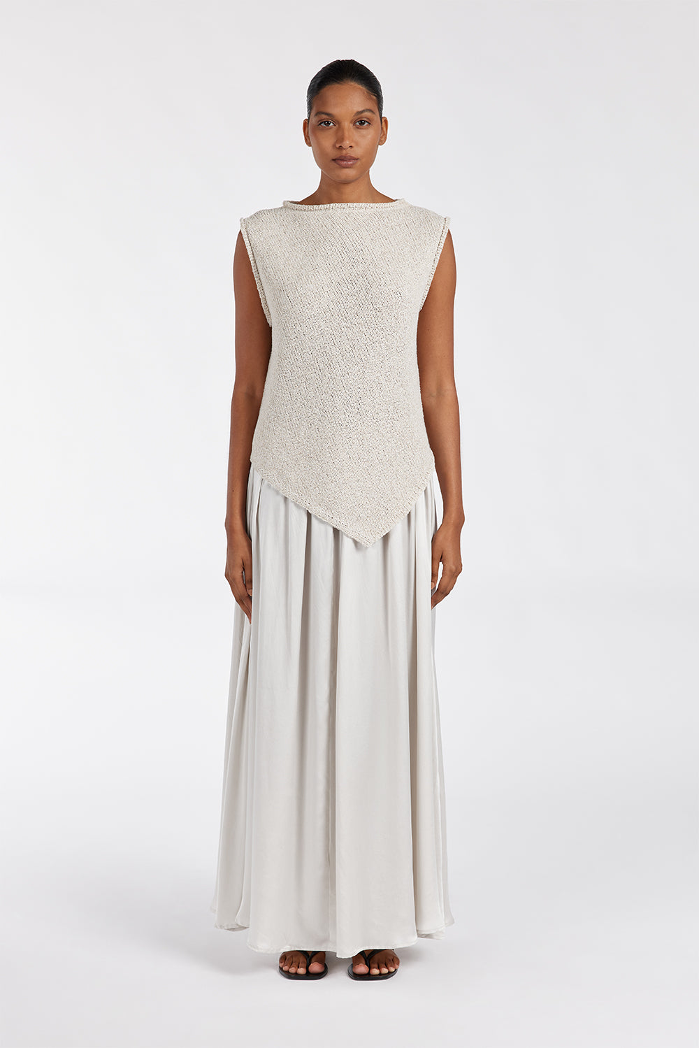 Collins Silk Midi Skirt with Elastic Waist & Drawstring
