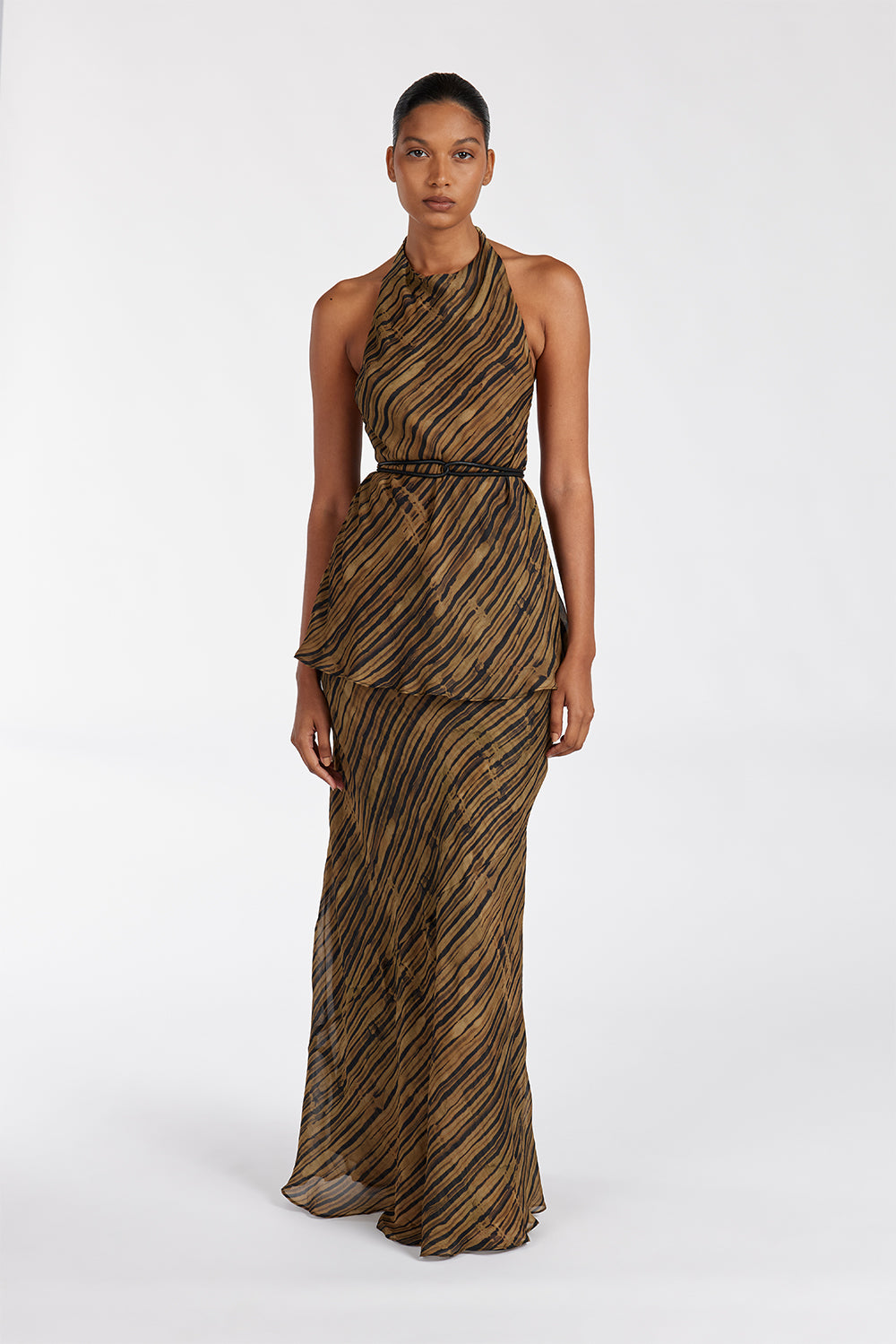Fleur Dark Chocolate Print Midi Skirt with Side Zip