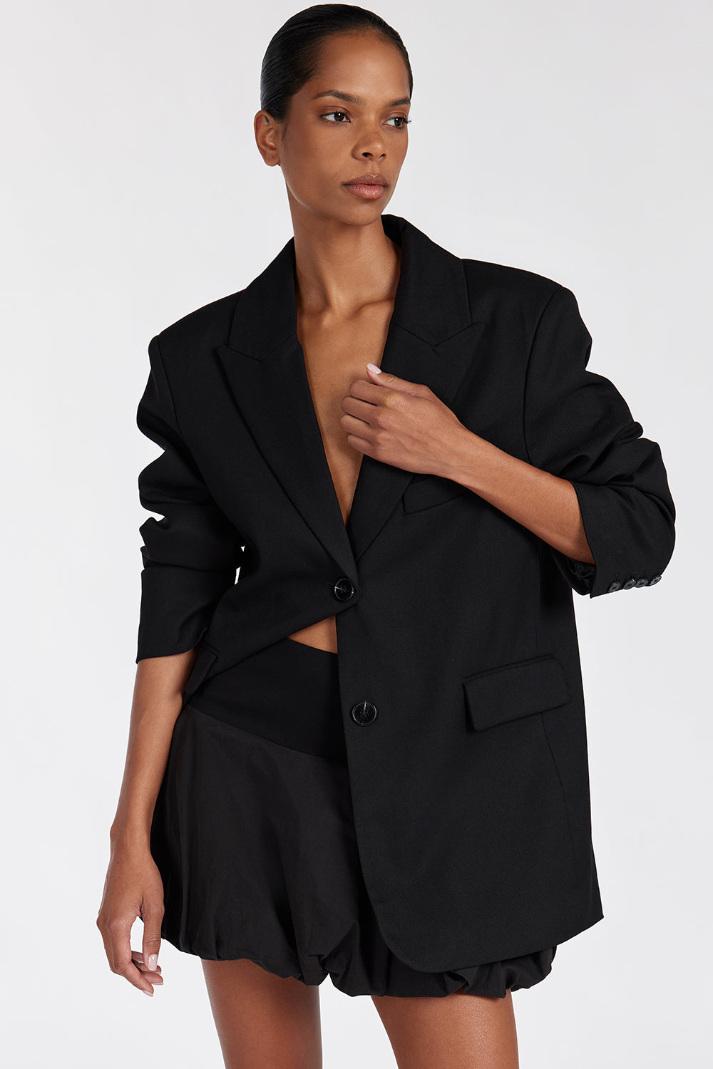 Black Mini Skirt with Cotton Bubble Hem & Side Zip – Rueben