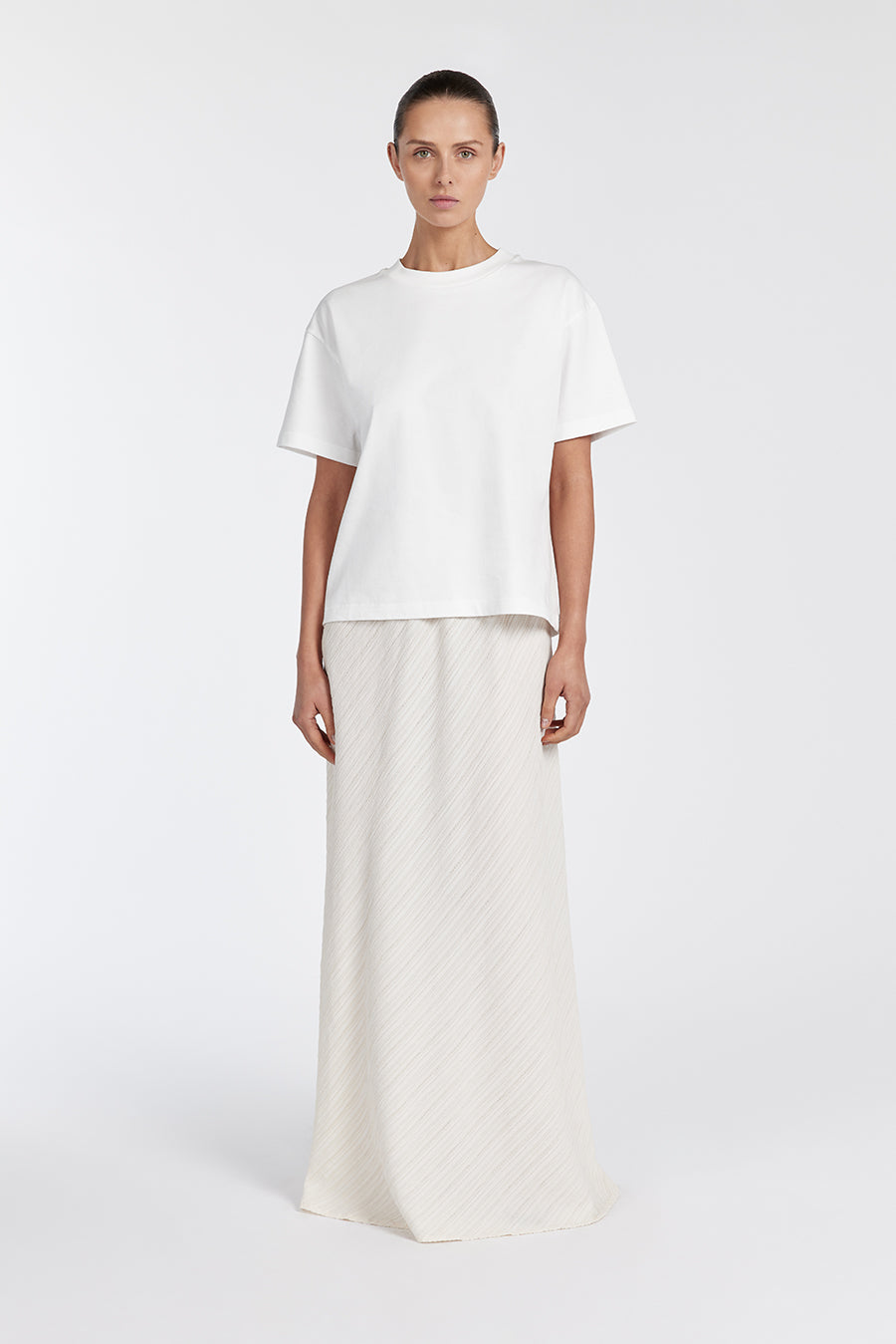 LOZ Cream Crinkle Texture Drawstring Midi Skirt