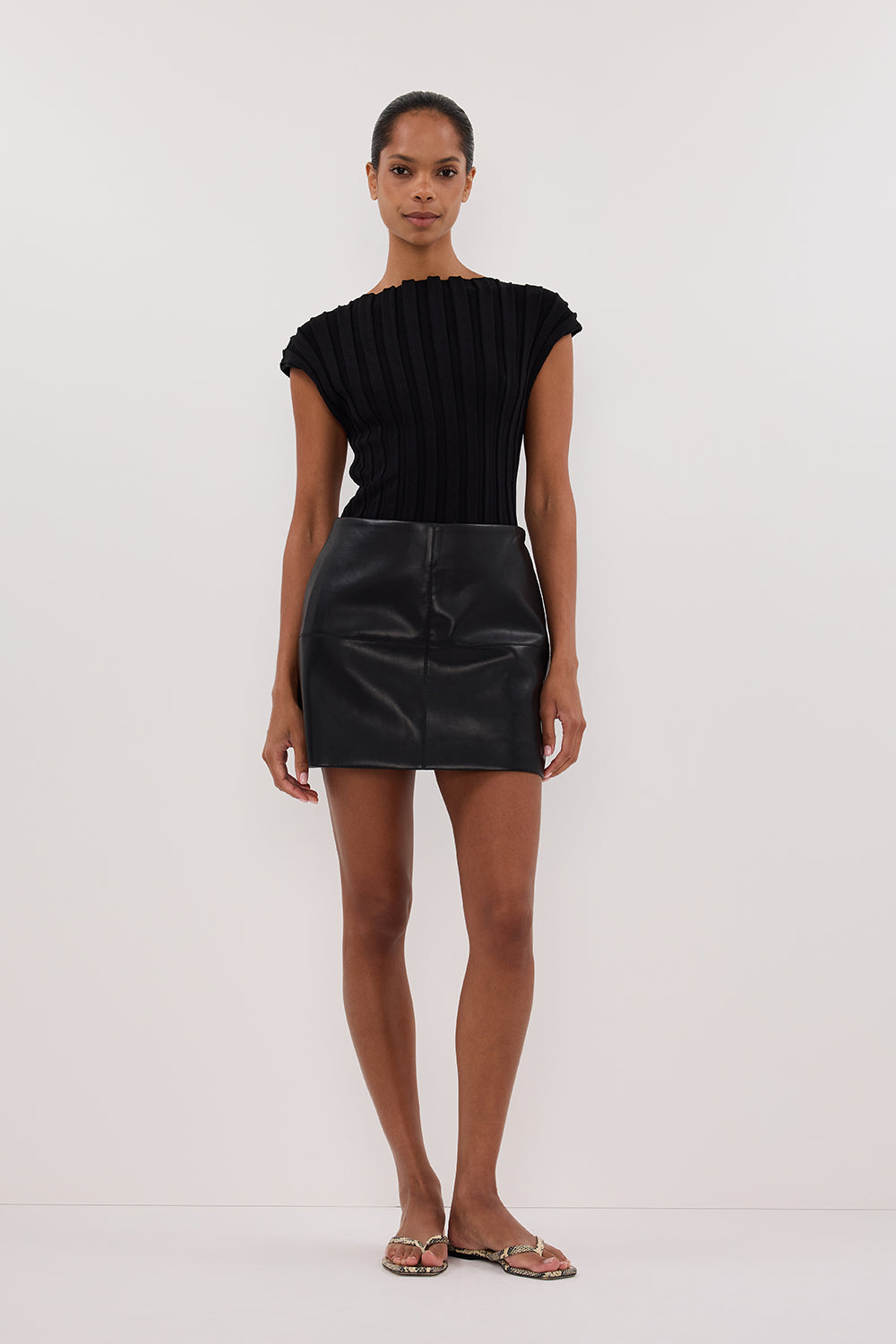 Monty Black Faux Leather Mini Skirt - High Rise A-Line Style