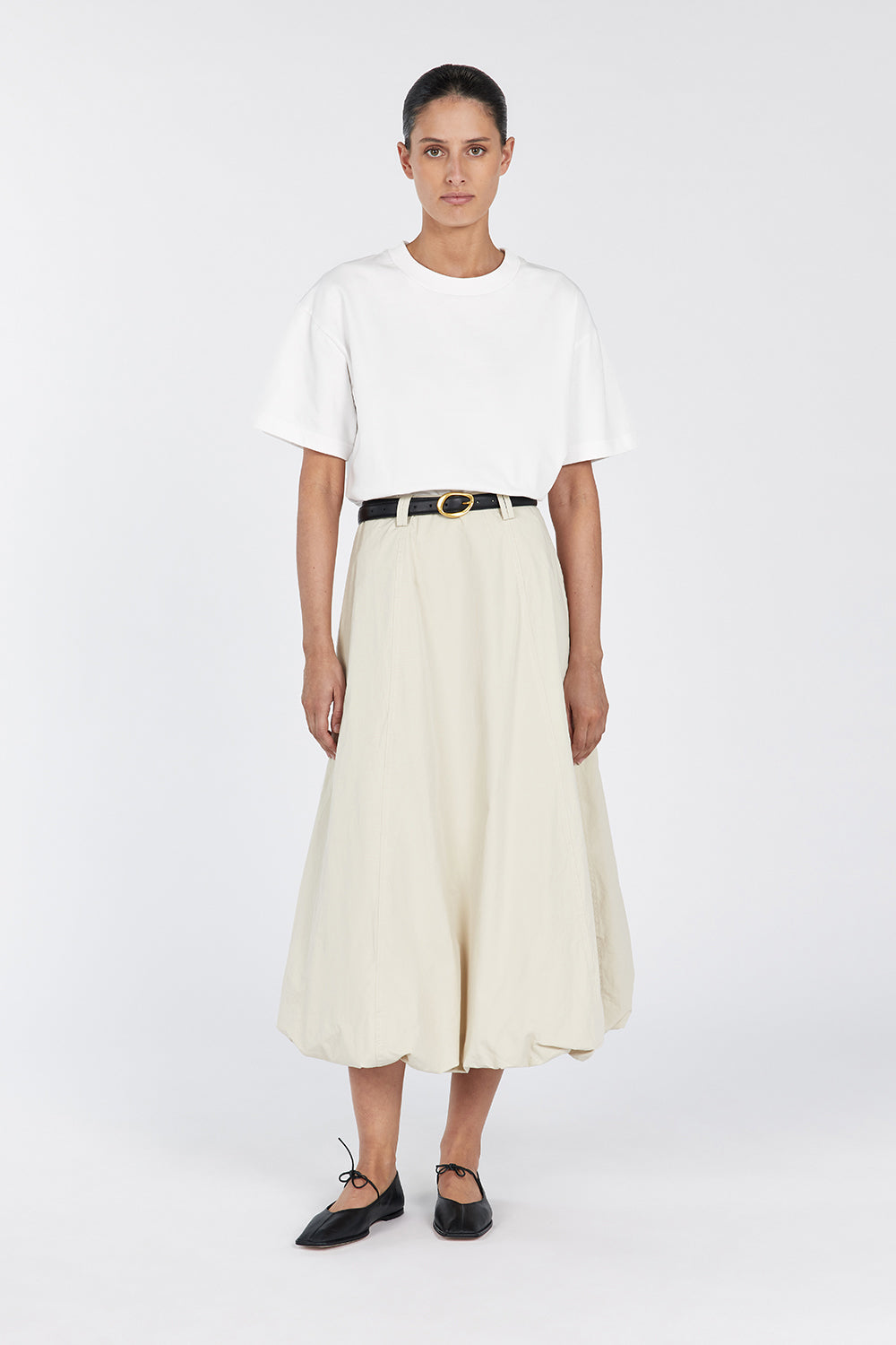 Rickie Stone High Rise Cotton Midi Skirt with Belt Loops
