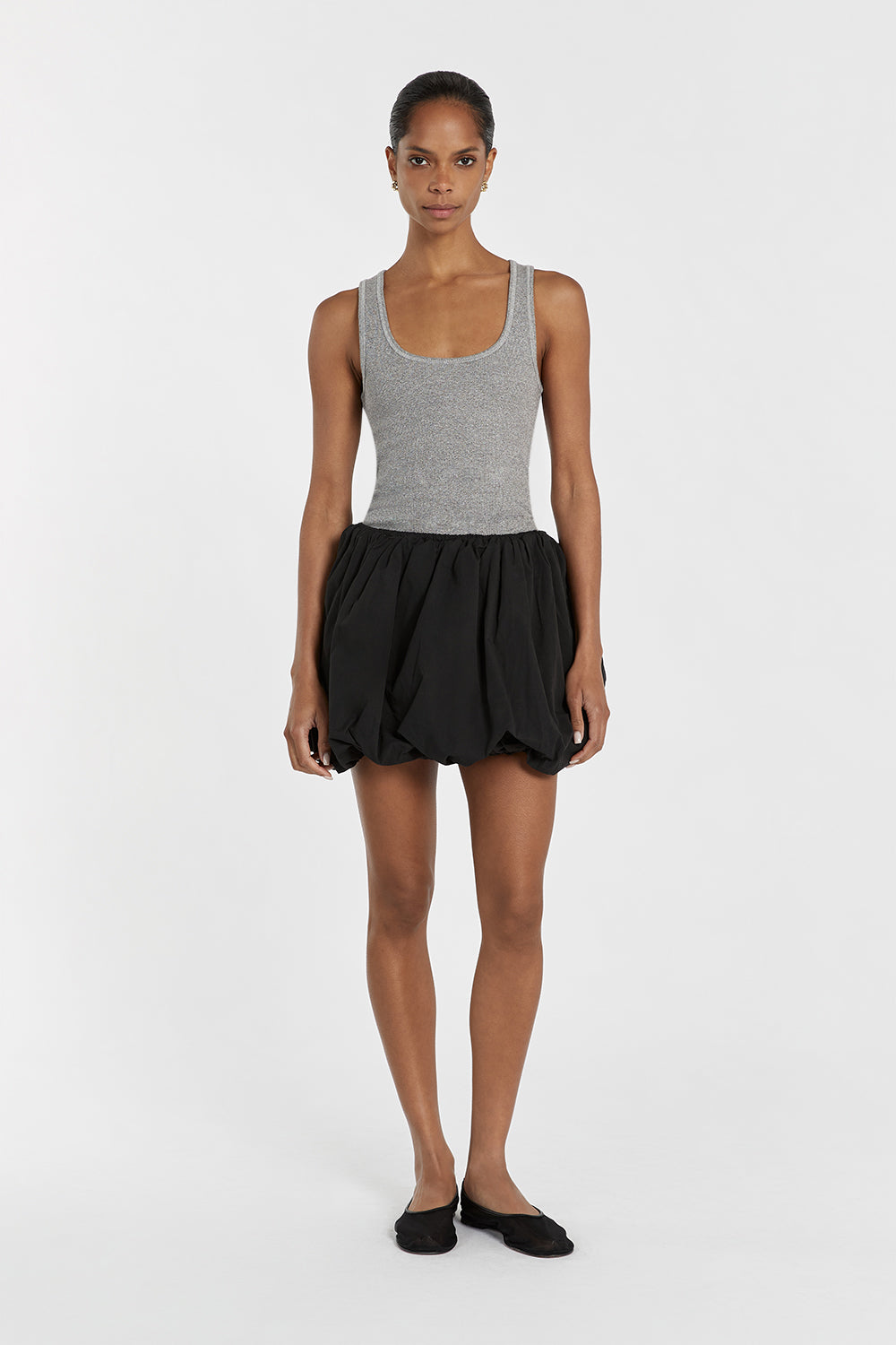 Stevie Black Cotton Bubble Mini Skirt with Elastic Waistband
