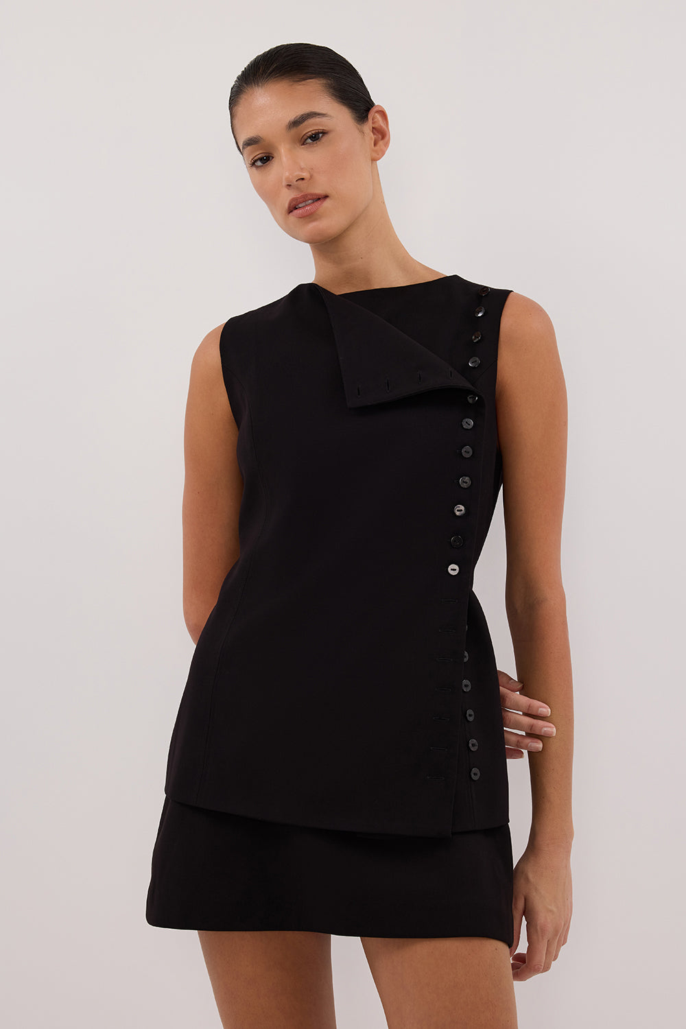 REN Black Side Button Adjustable Waist Vest