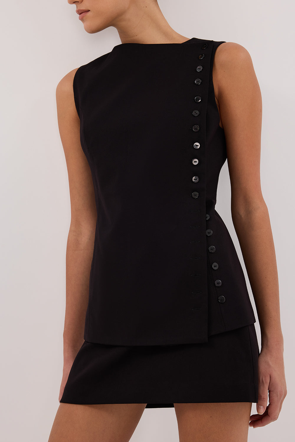 REN Black Side Button Adjustable Waist Vest