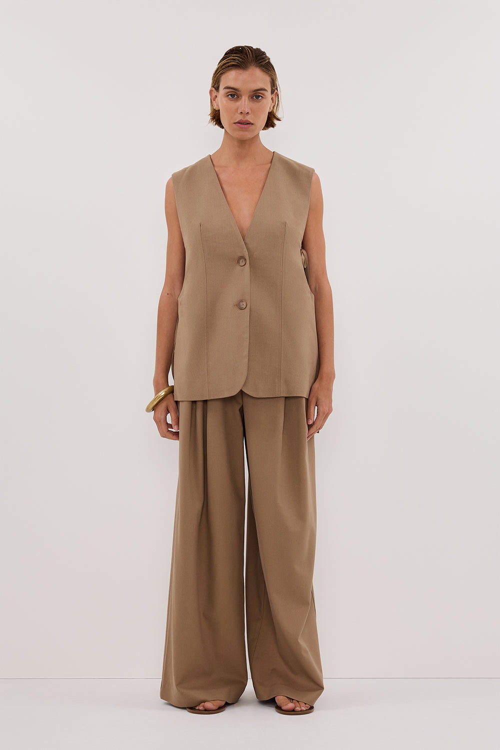 Lise Tan Women's Low Cut Vest with Button Closure & Adjustable Tie