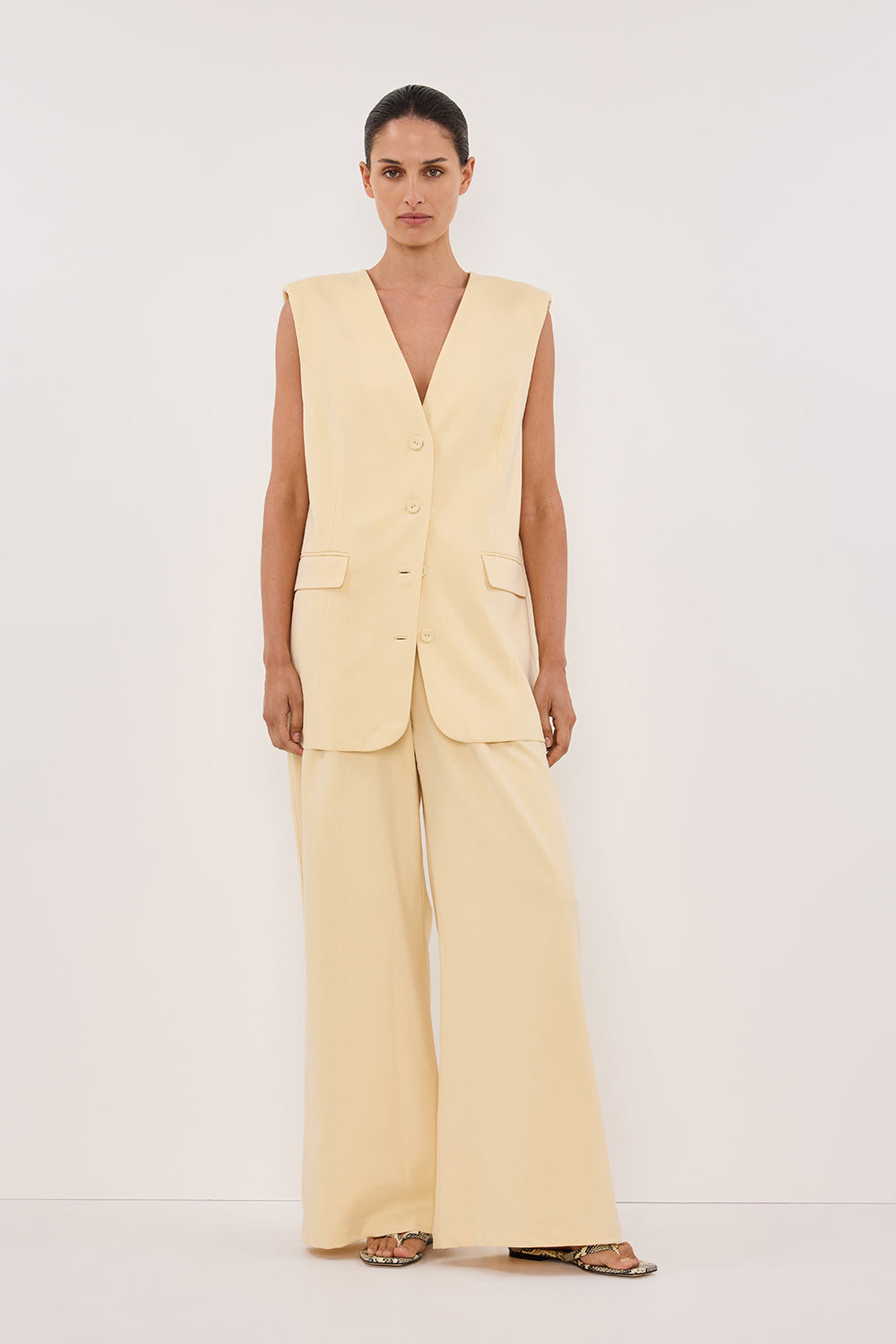 Oliver Dune Oversized V-Neck Vest with Padded Shoulders & Pockets