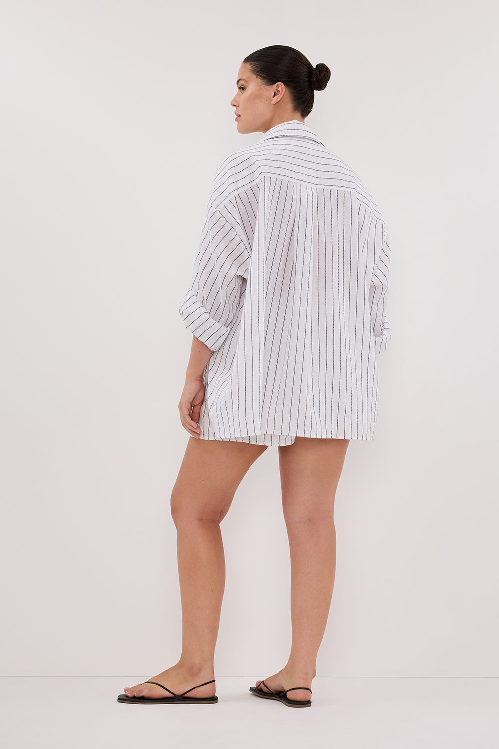 Ollie Oversized White Stripe Shirt – Collared Long Sleeve Button-Up