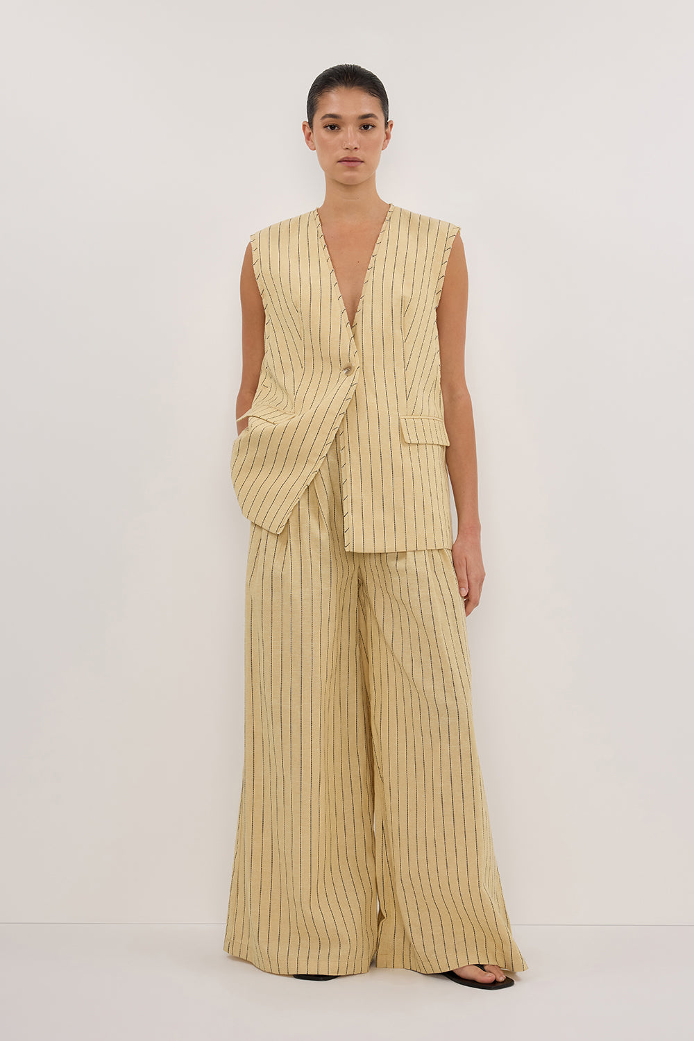 Ollie Dune Stripe Oversized Vest Top with Fringe Details