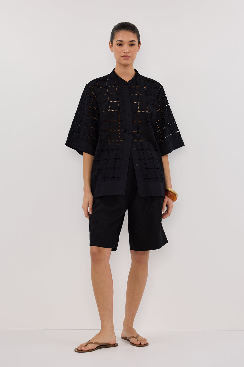 Black Broderie Anglaise Shirt - Owen Oversized Cotton Resort Top