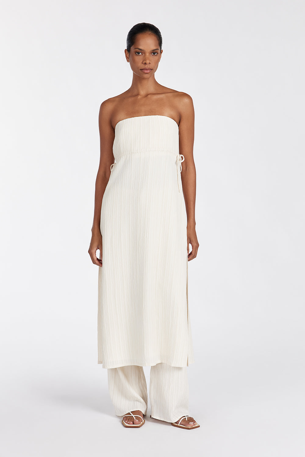 LOZ Cream Strapless Tunic Top with Adjustable Ties