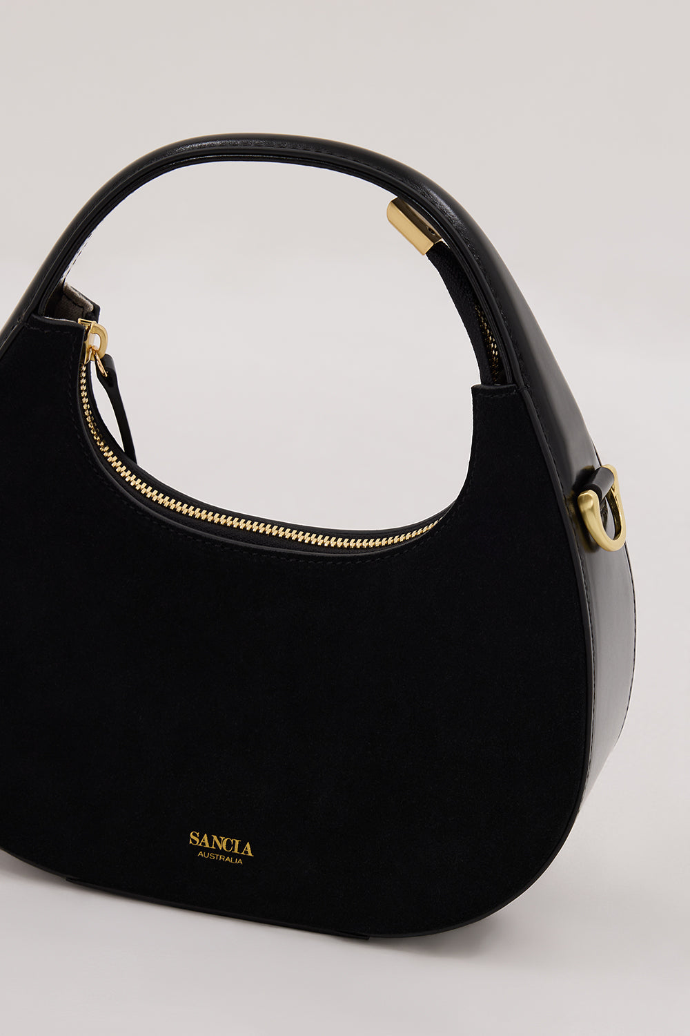 Sancia Aritzo Black Leather Crossbody Bag with Gold Chain Strap