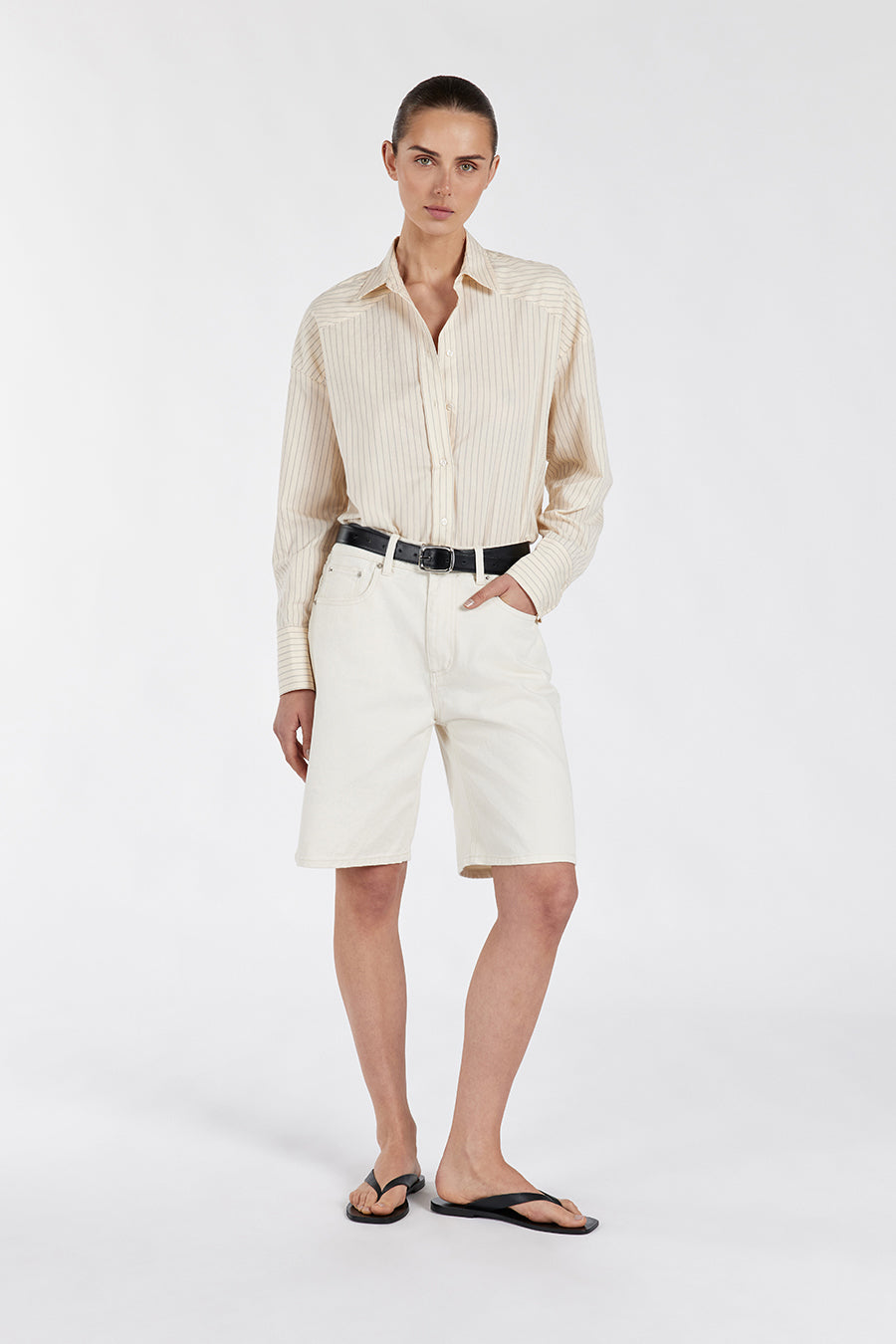 Riley Cream Cotton Stripe Long Sleeve Shirt – Relaxed Fit
