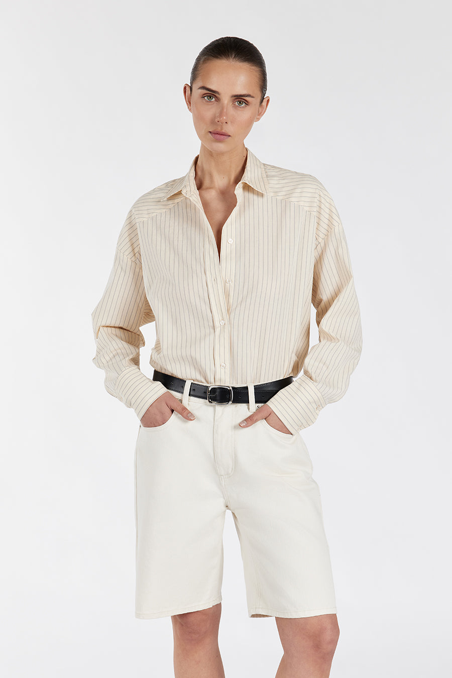 Riley Cream Cotton Stripe Long Sleeve Shirt – Relaxed Fit
