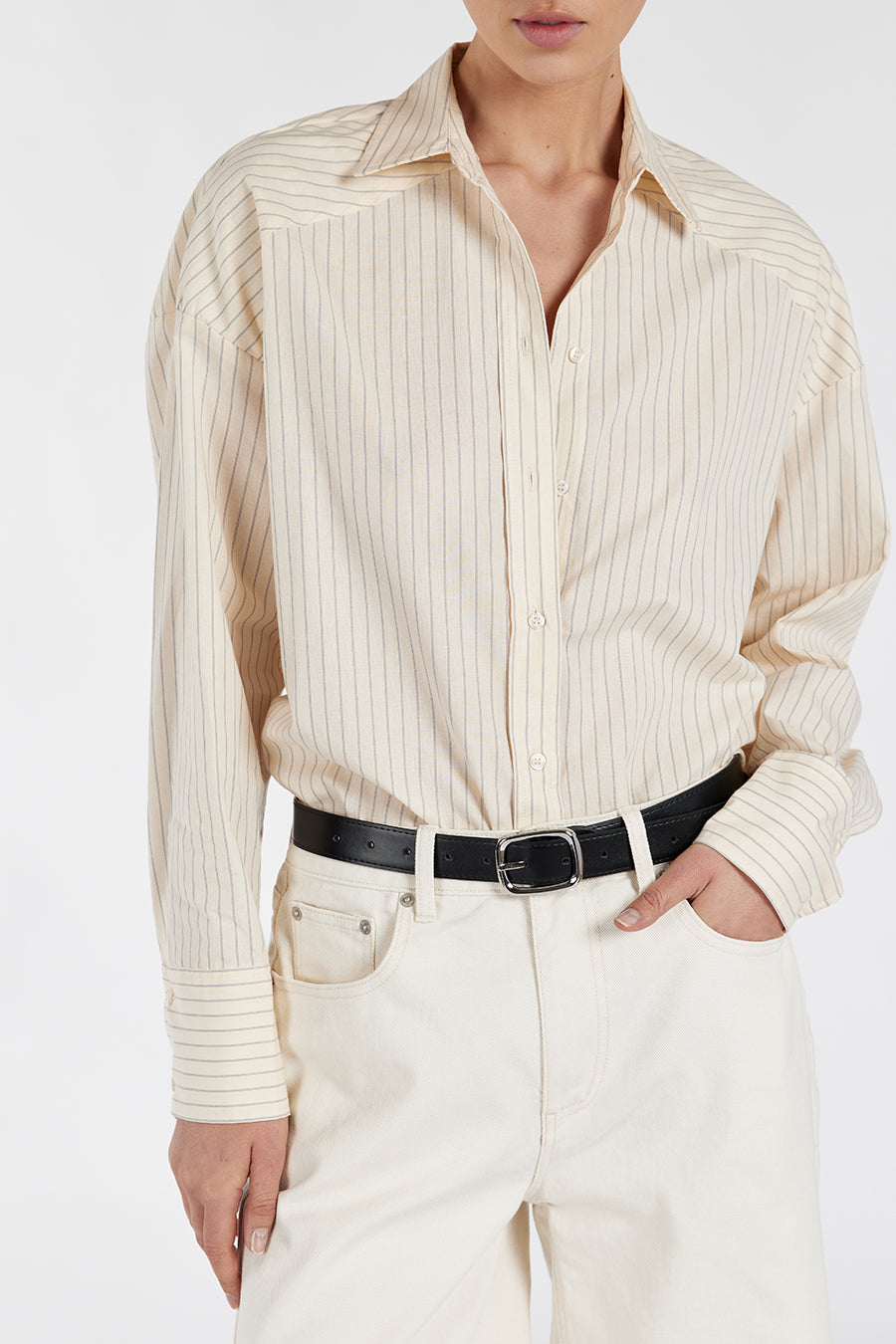 Riley Cream Cotton Stripe Long Sleeve Shirt – Relaxed Fit