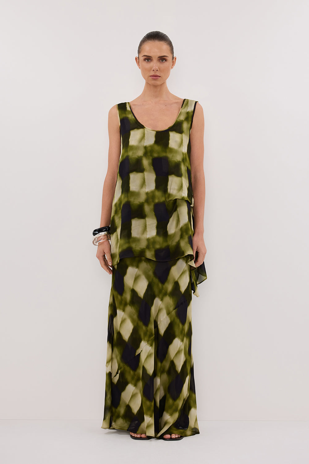 Bronx Moss Cami Top - Sleeveless Scoop Neck Tank with Asym Hem