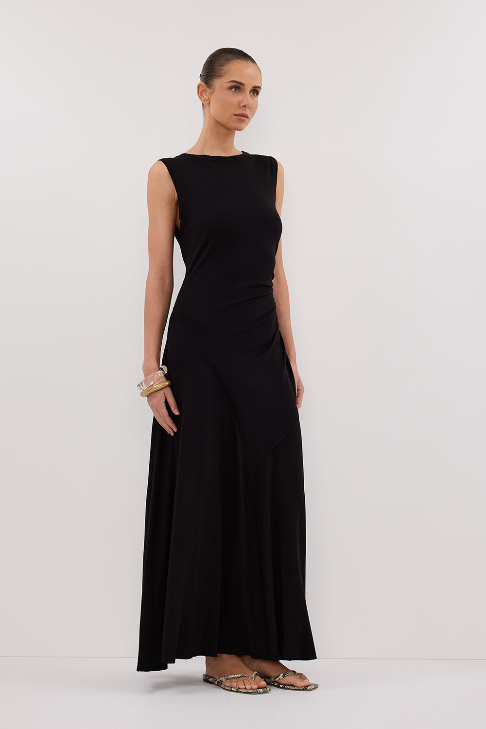 Hadley Black Sleeveless Ruched Maxi Dress