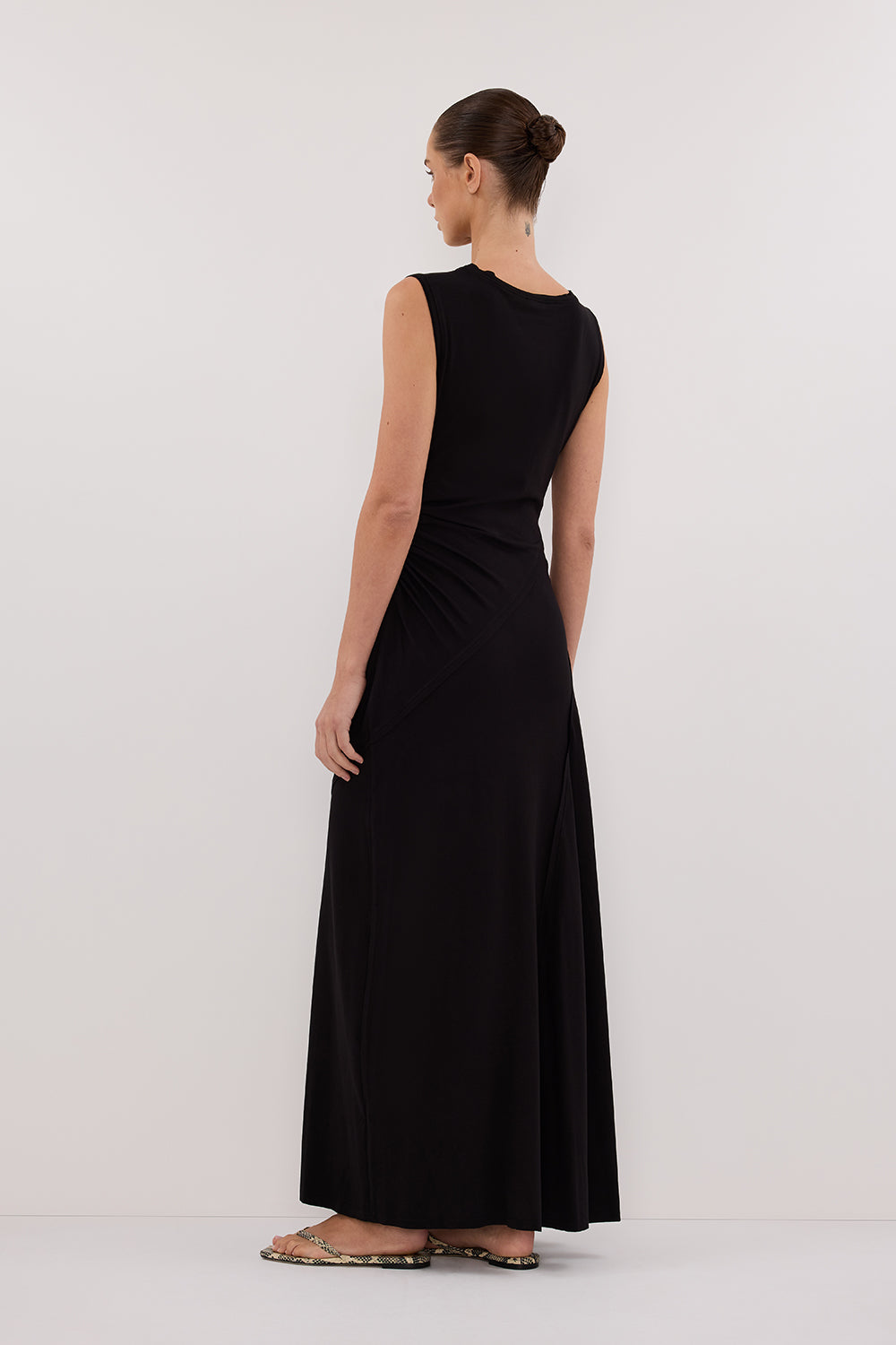 Hadley Black Sleeveless Ruched Maxi Dress