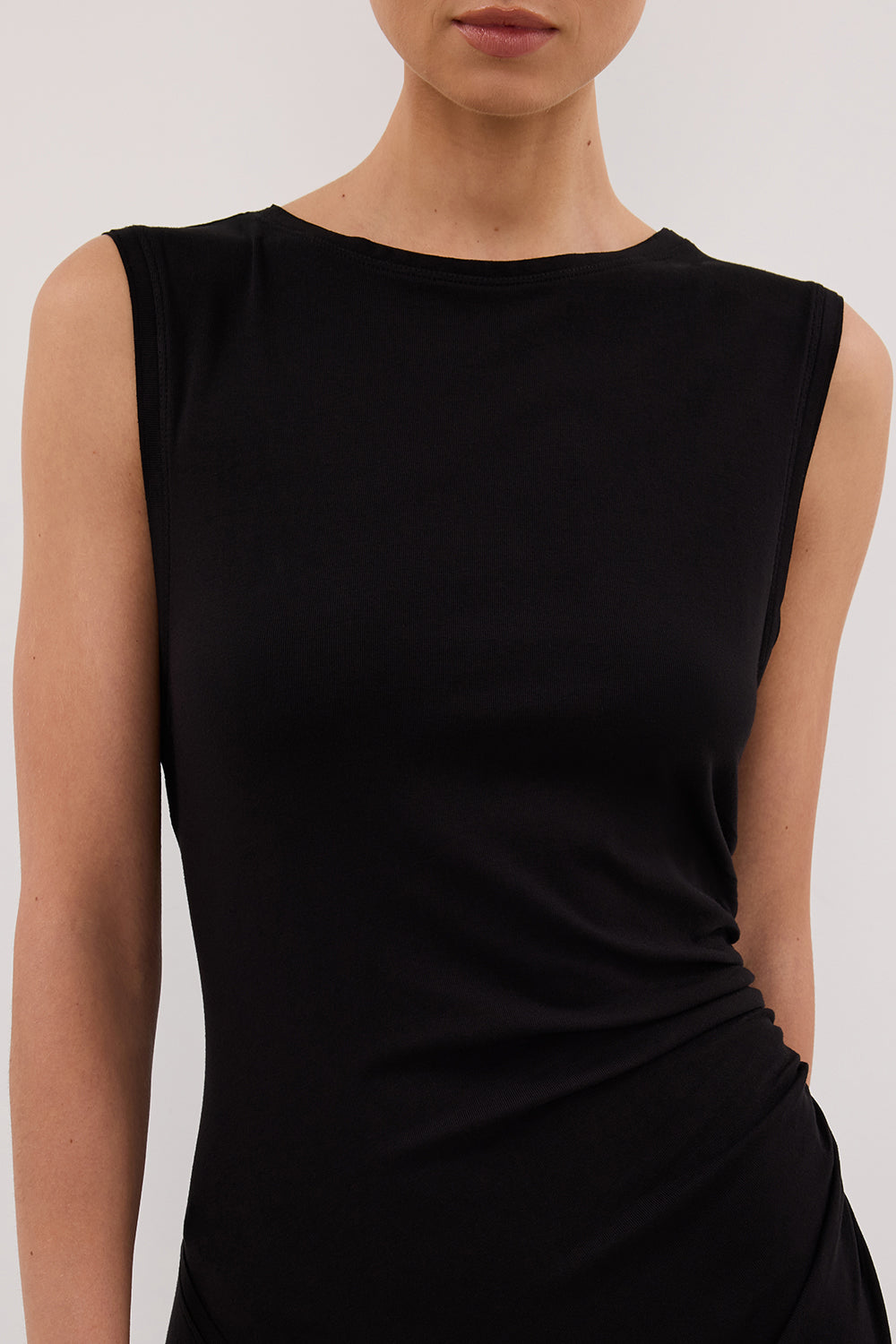 Hadley Black Sleeveless Ruched Maxi Dress