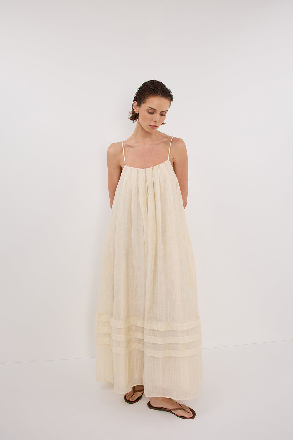 Linen Midi Dress with Pockets - Tahiti Lemon Sleeveless Summer Dress