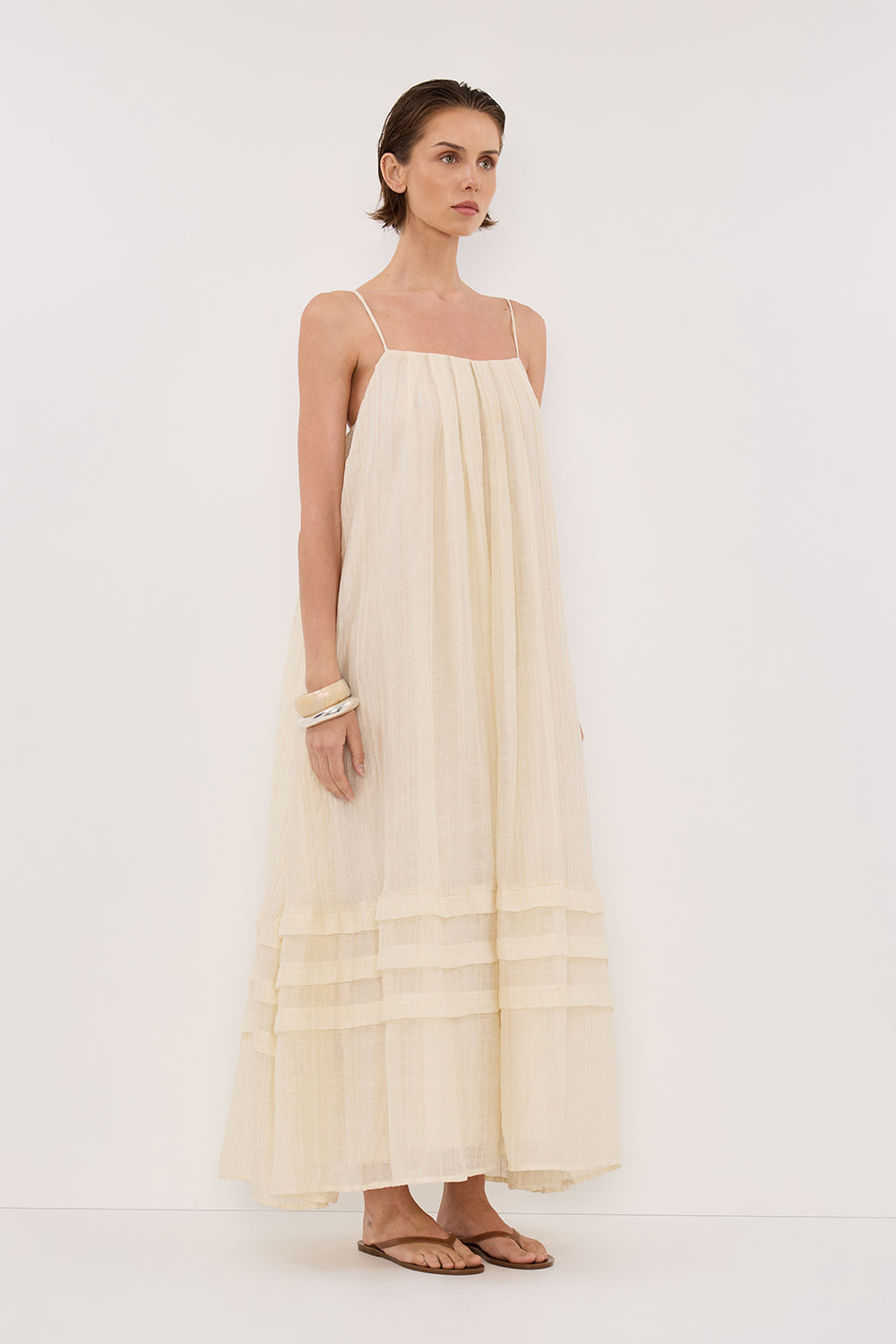 Linen Midi Dress with Pockets - Tahiti Lemon Sleeveless Summer Dress