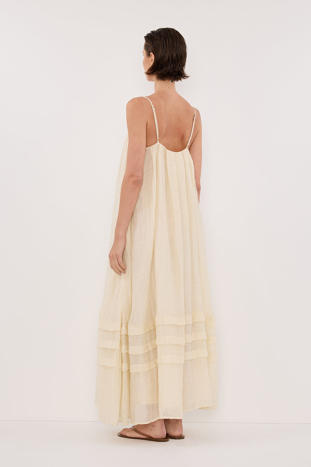 Linen Midi Dress with Pockets - Tahiti Lemon Sleeveless Summer Dress