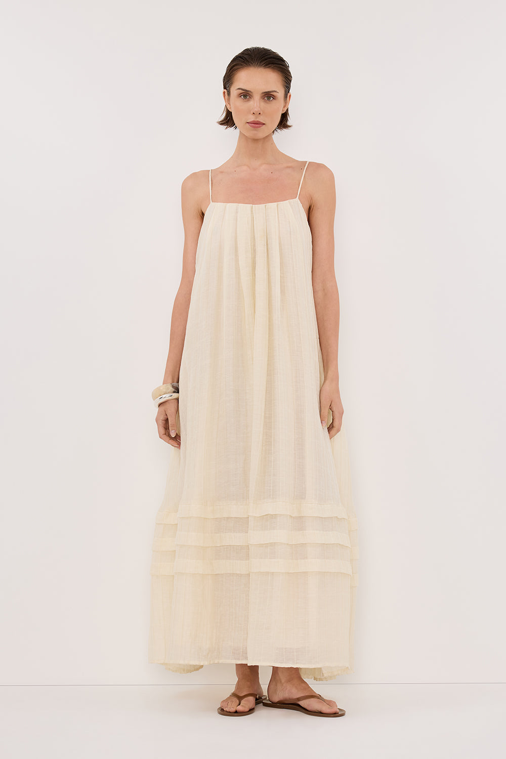 Linen Midi Dress with Pockets - Tahiti Lemon Sleeveless Summer Dress