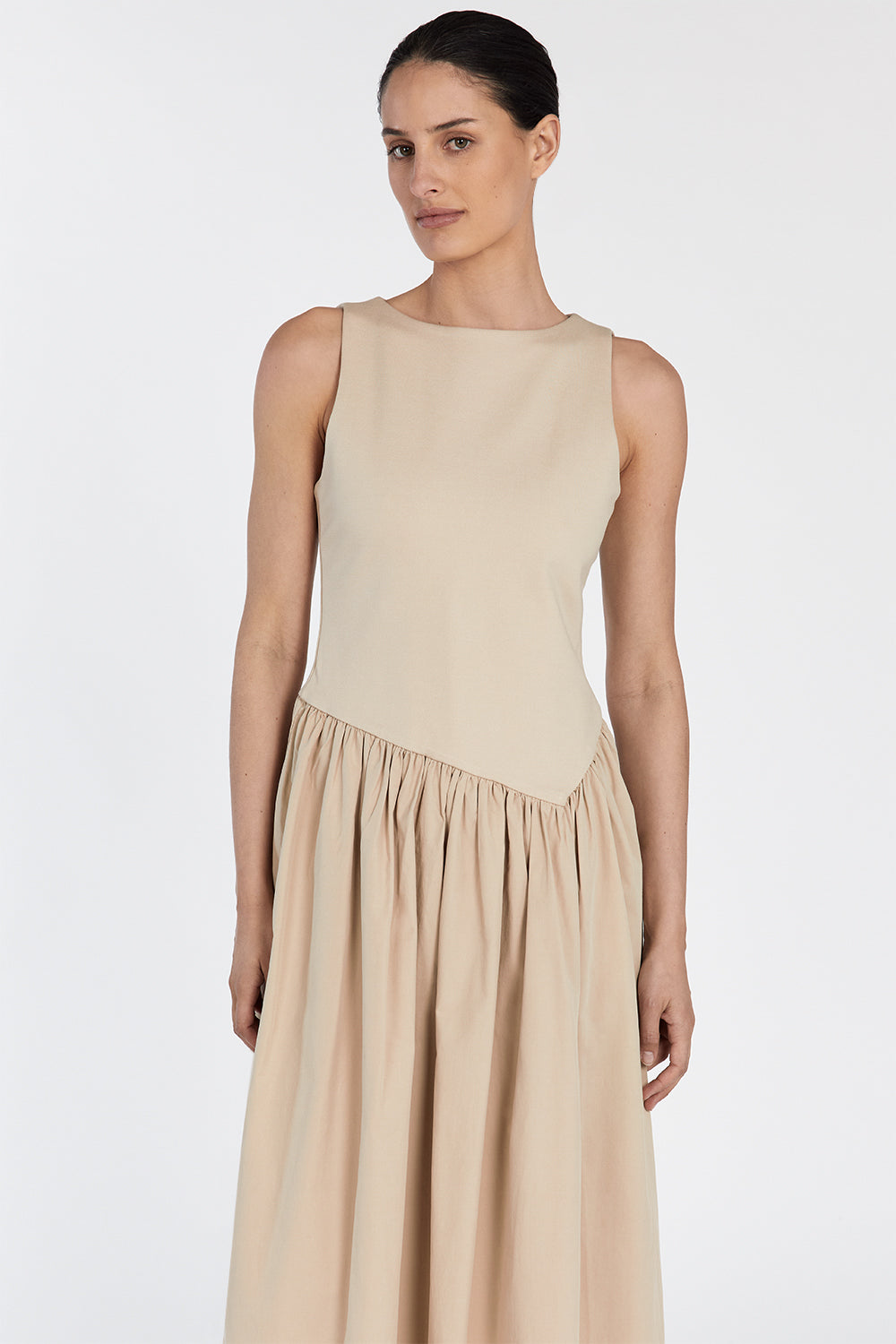 Patty Stone Sleeveless Boat Neck Midi Dress with Circle Skirt