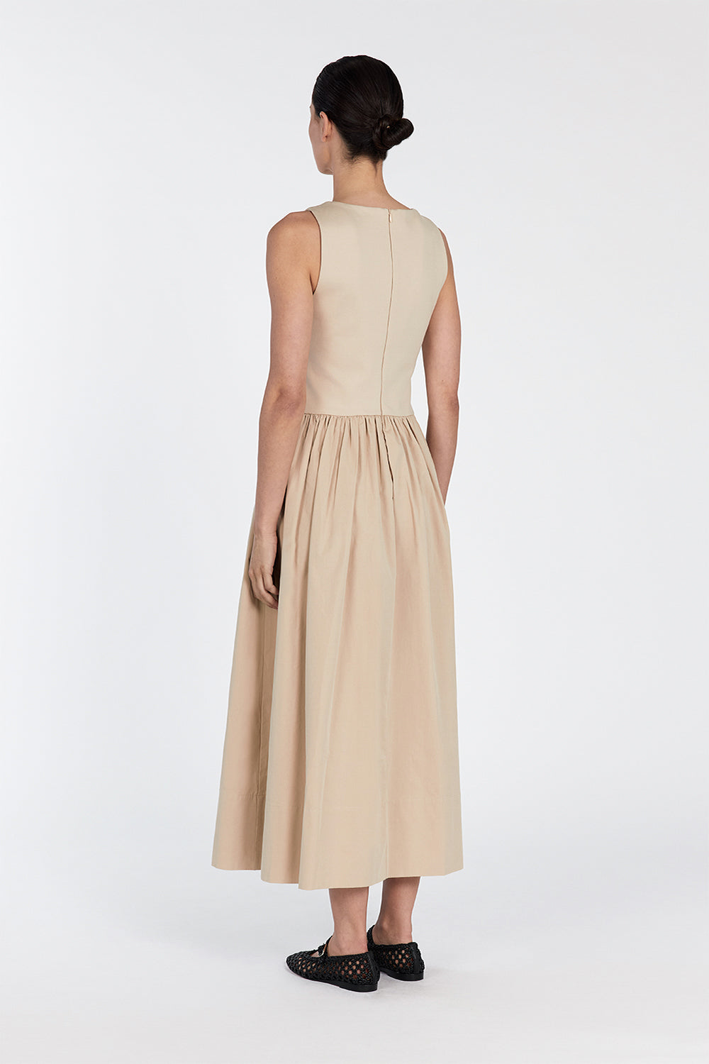 Patty Stone Sleeveless Boat Neck Midi Dress with Circle Skirt
