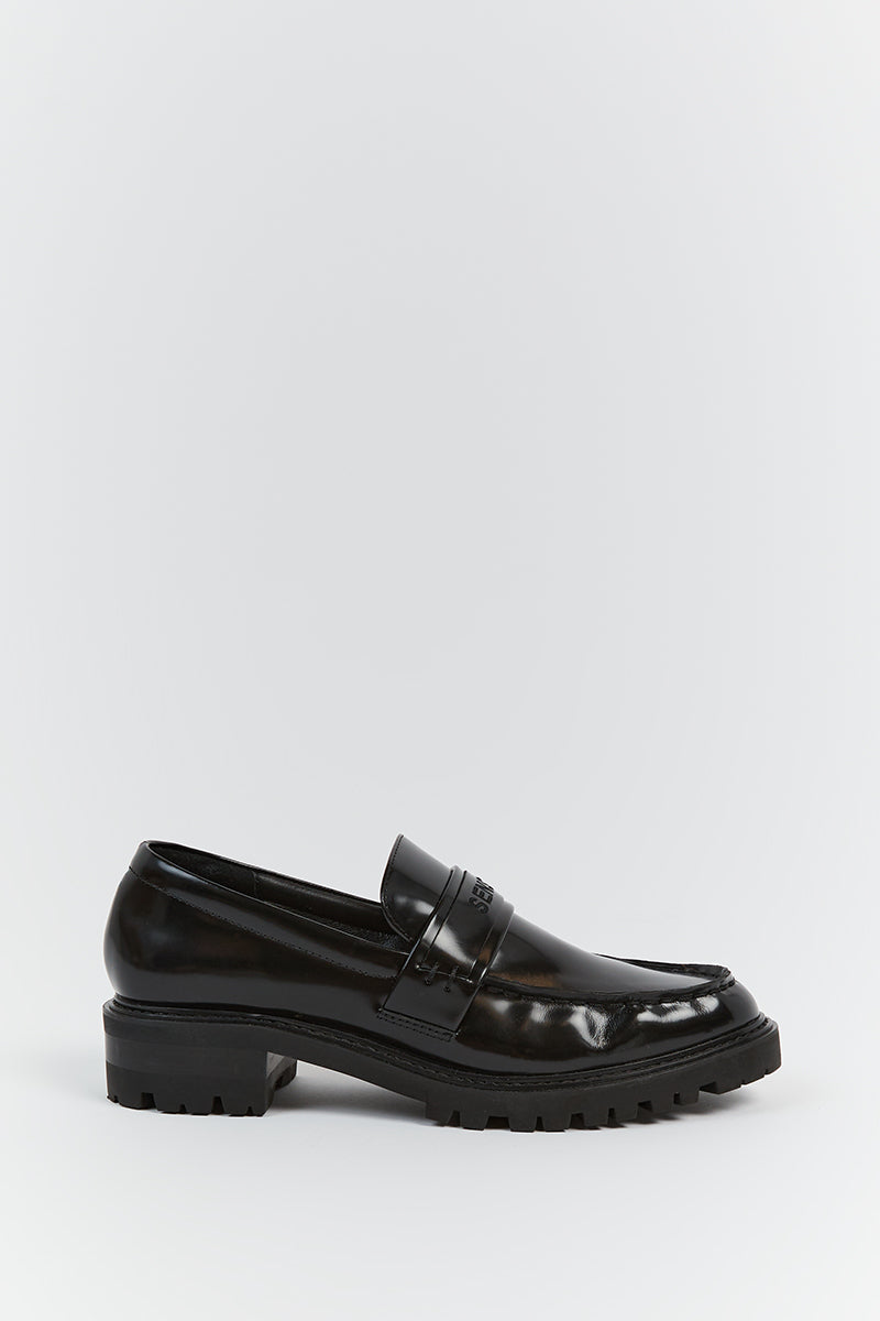 SENSO MET Black Leather Loafers with Platform Sole