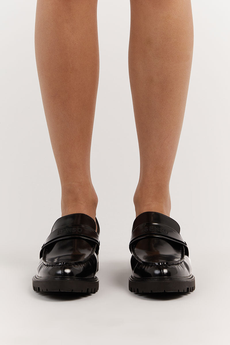 SENSO MET Black Leather Loafers with Platform Sole