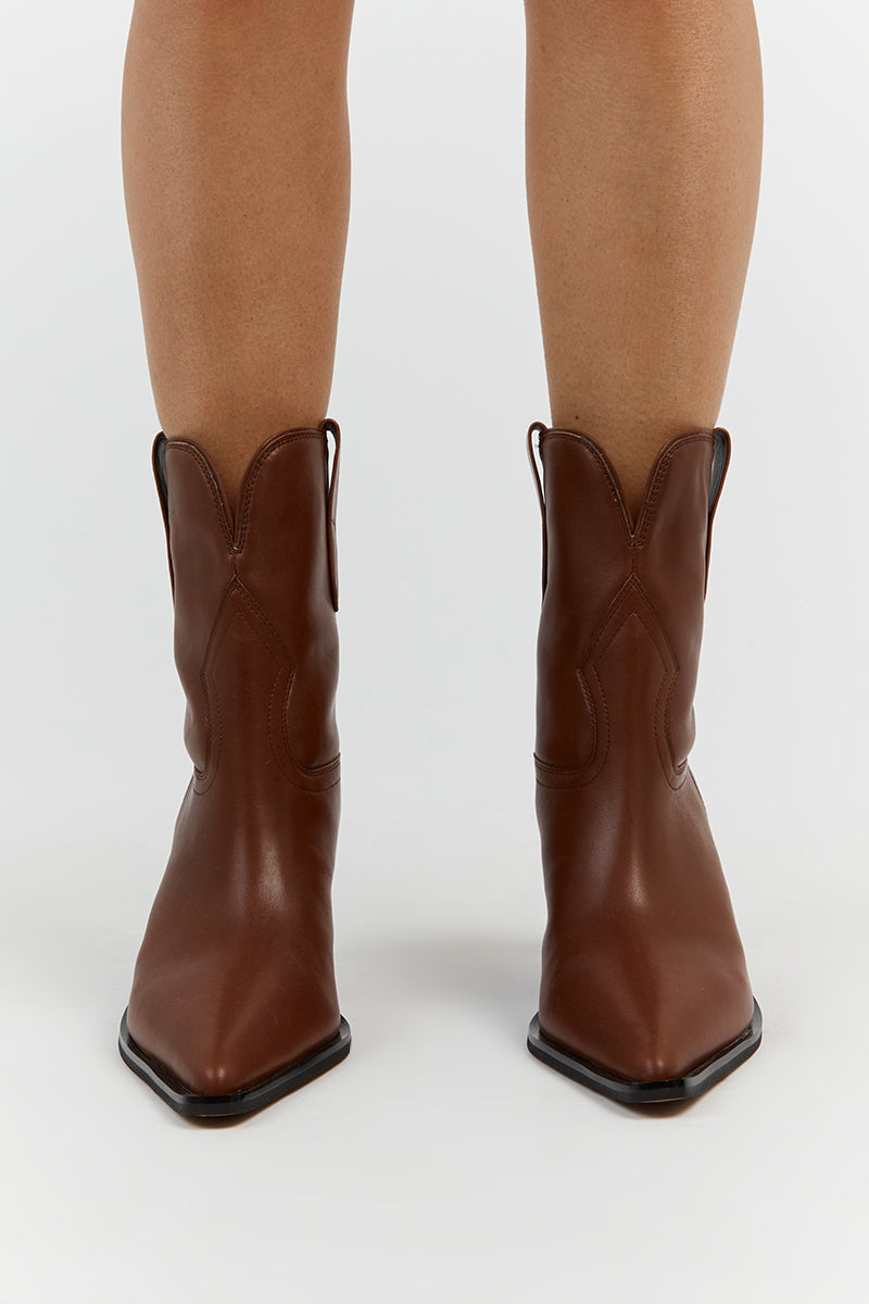 Alias Mae Martha Mocha Leather Ankle Boots with Block Heel