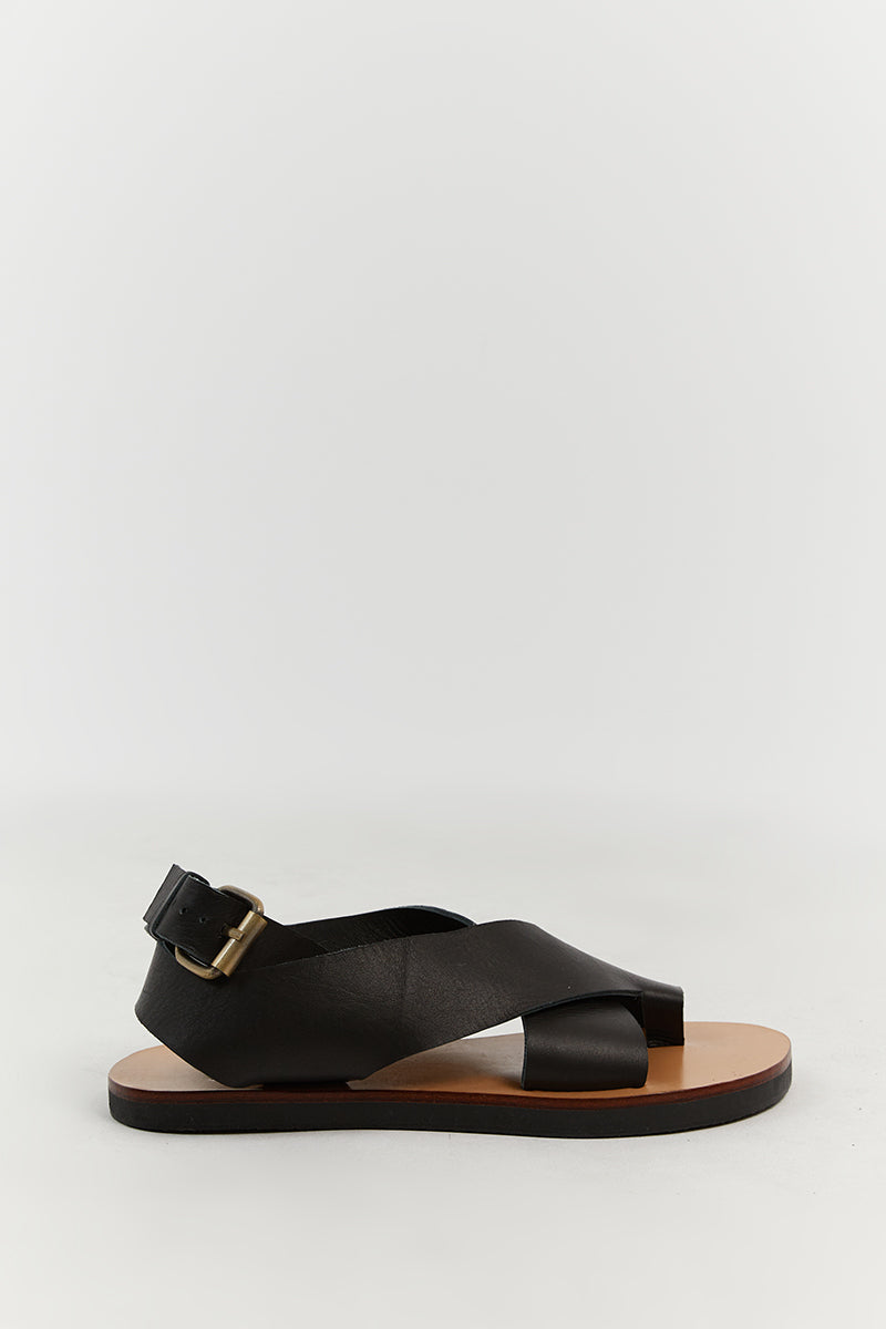 Bali Tailor Morgan Black Leather Sandals with Ankle Strap
