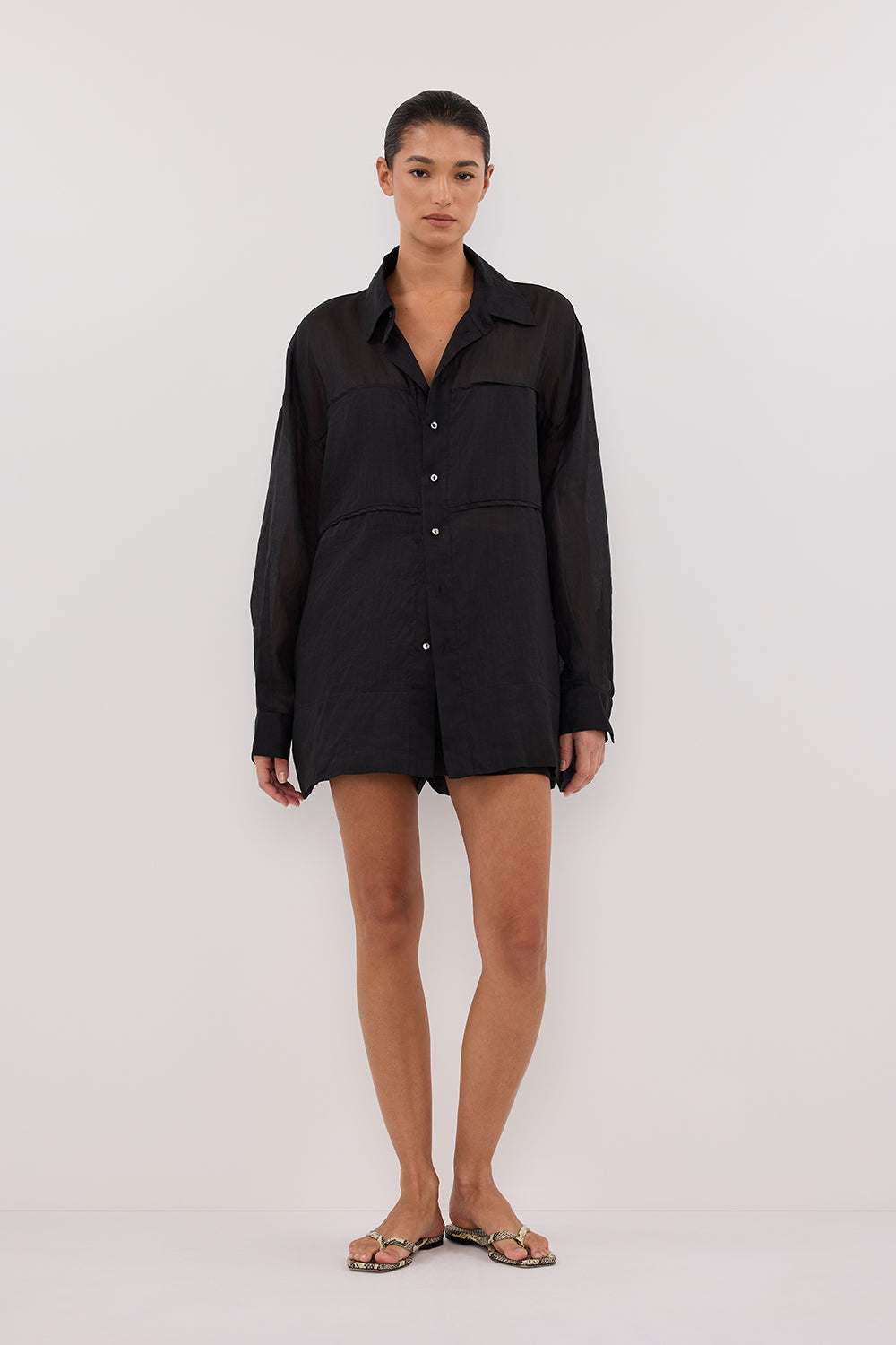 Kai Black Oversized Ramie Shirt - Long Sleeve Relaxed Fit