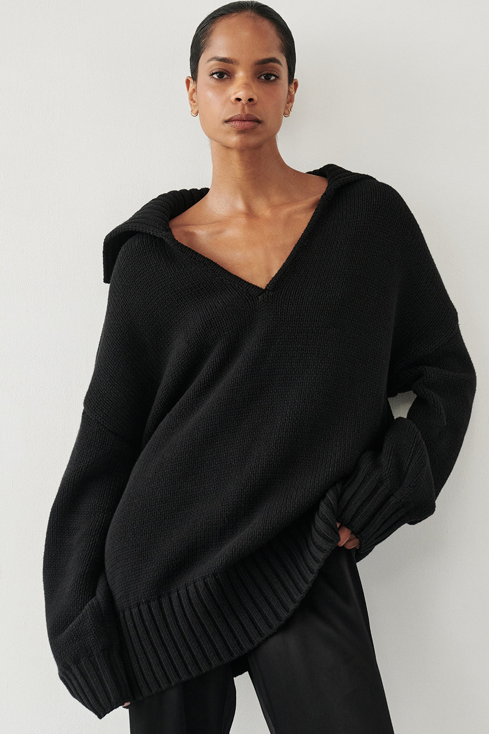 Frankie Black Sailor Neck Oversized Knit Jumper