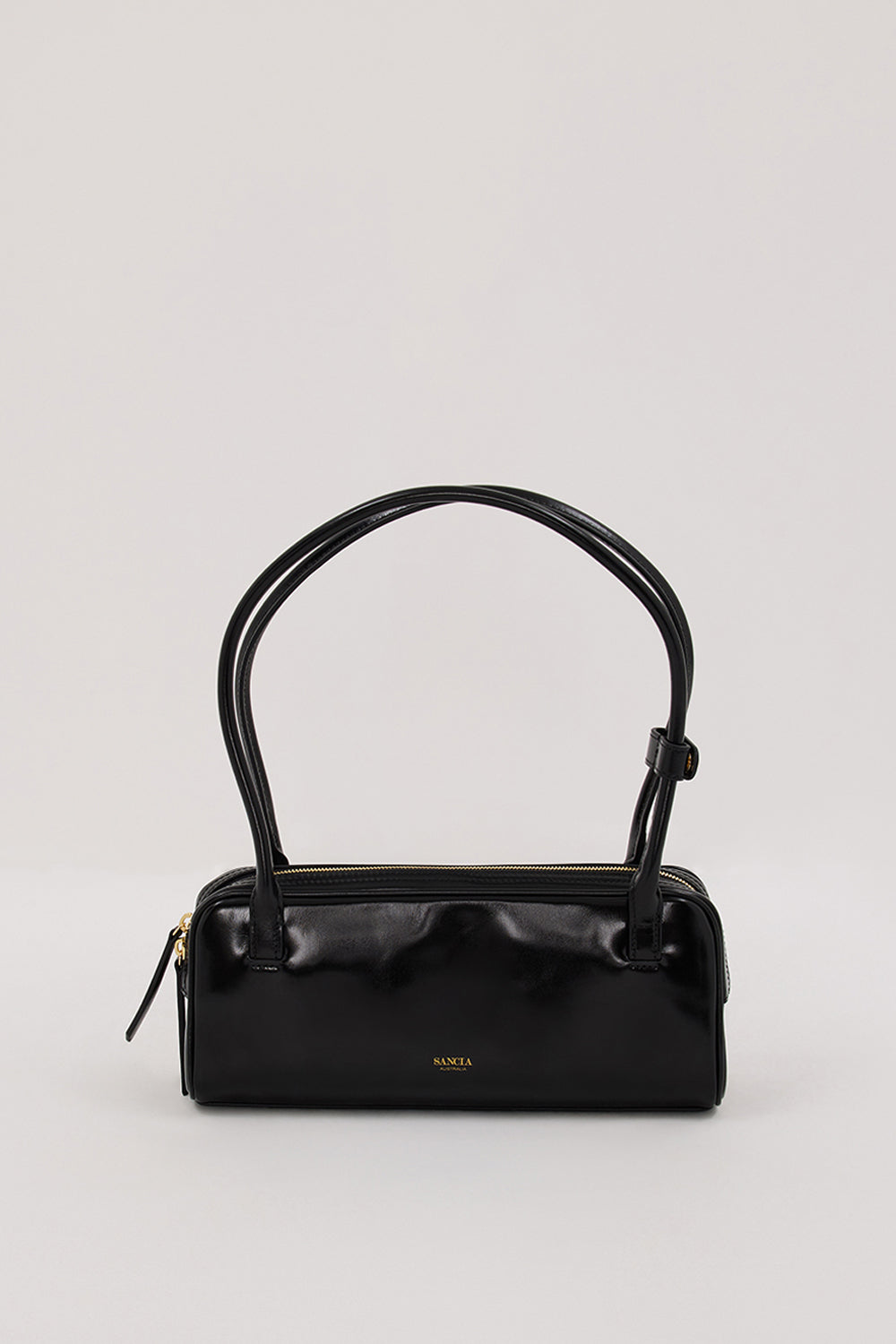 Sancia Lucca Black Leather Handbag with Gold Hardware