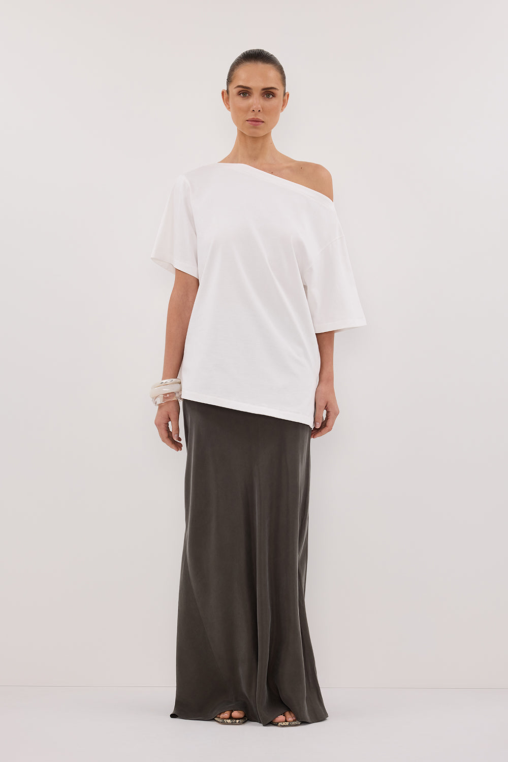 Addison Petrol Blue Bias Cut Cupro Maxi Skirt with Side Zip
